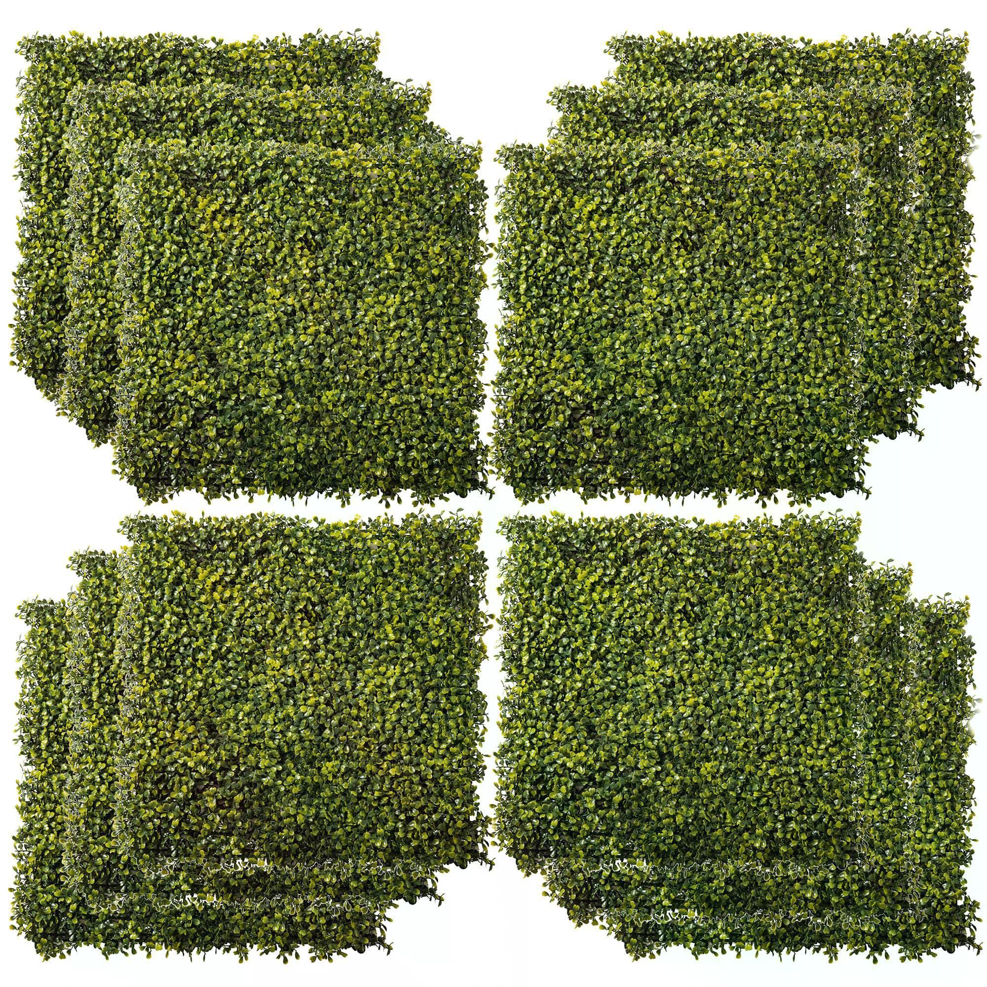 Outsunny Artificial Wood Paneling, 12PCS 20" x 20" Grass Privacy Fence Screen, Faux Hedge Greenery Backdrop, Encrypted Milan Grass