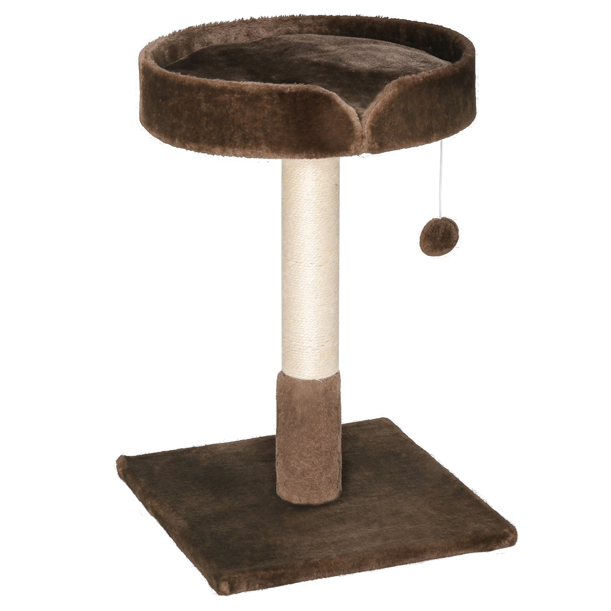 PawHut Compact Cat Tree, Sisal Scratching Post, Soft Bed, Play Toy, for Kittens, Brown, 45x45x70 cm