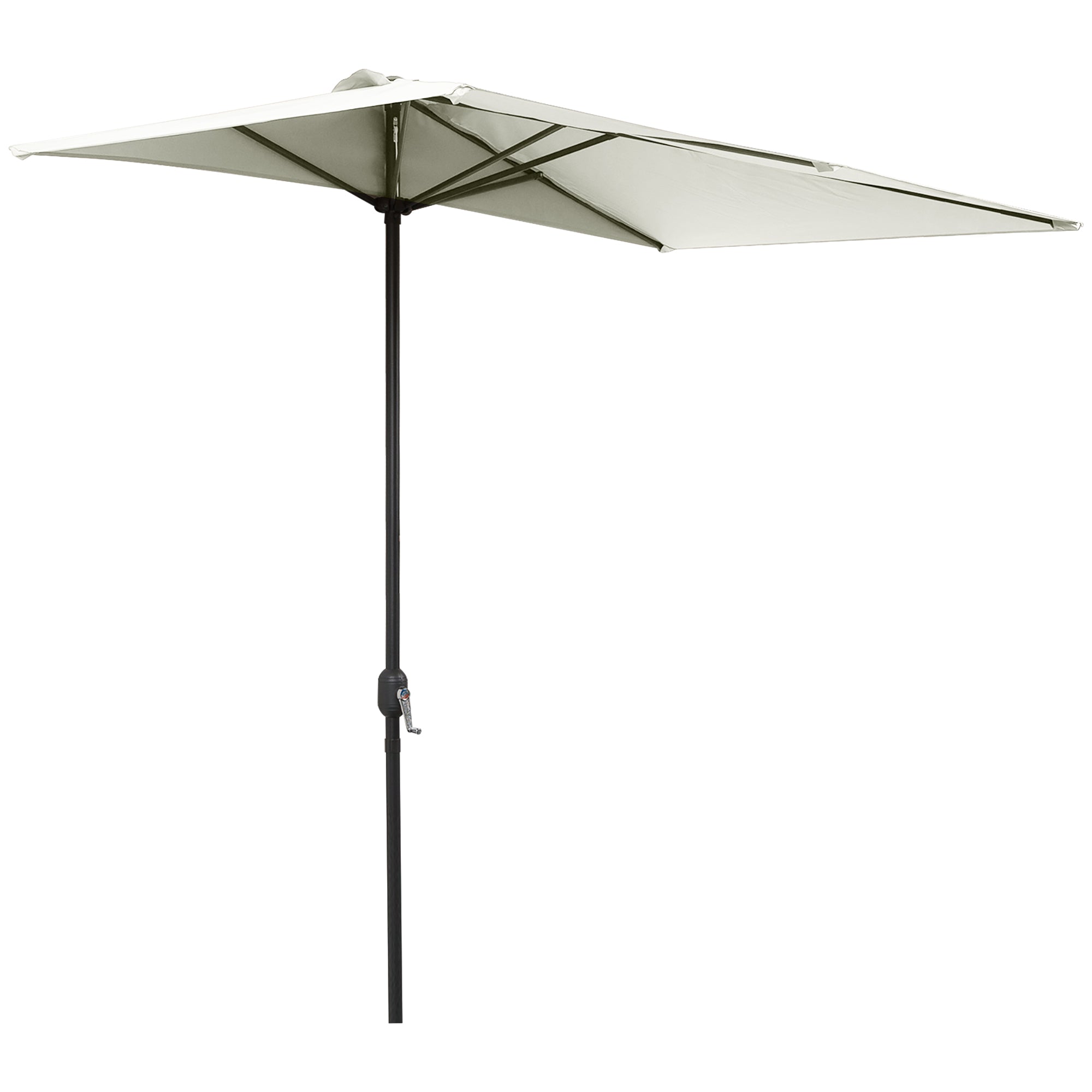 Outsunny Half Parasol for Balcony, 2.3m Semi-Round Patio Umbrella with Crank Handle, Beige - BASE NOT INCLUDED