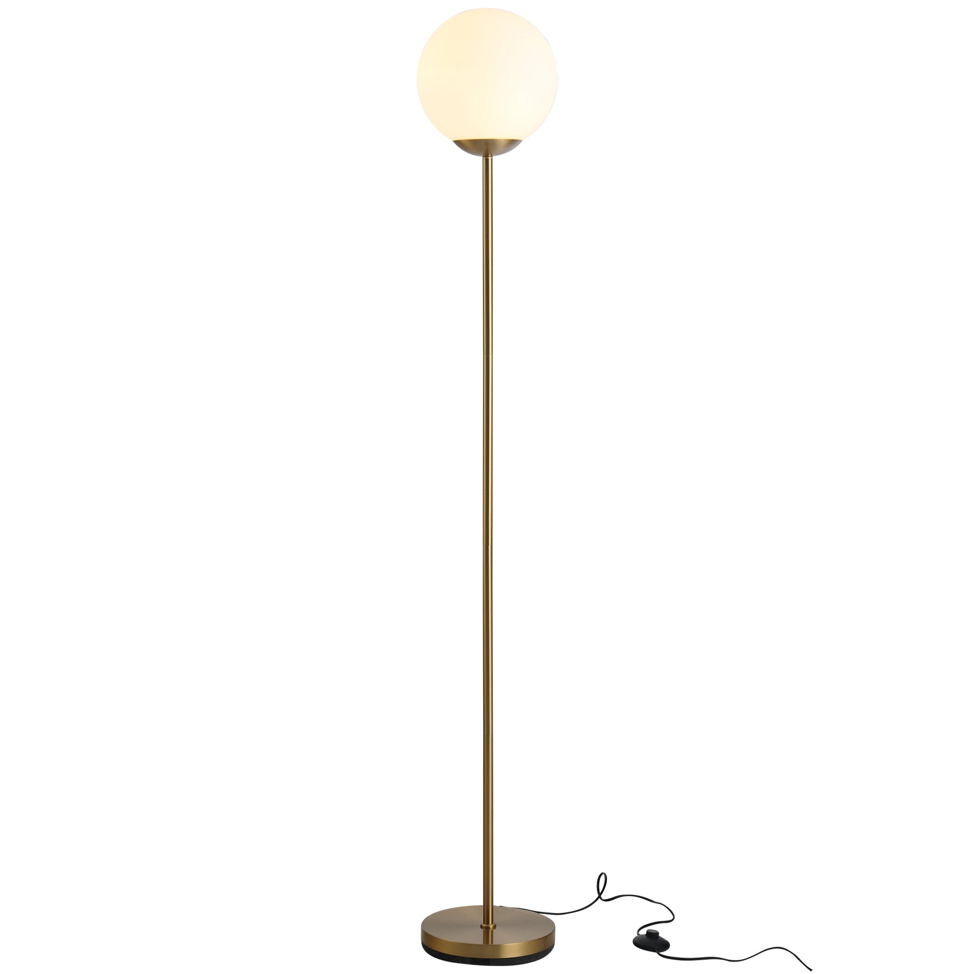 HOMCOM 171cm Glass Globe Floor Lamp Metal Frame Sphere Light Pedal Switch Home Office Living Room Modern Unique Standing Beautiful Furnishing - Gold