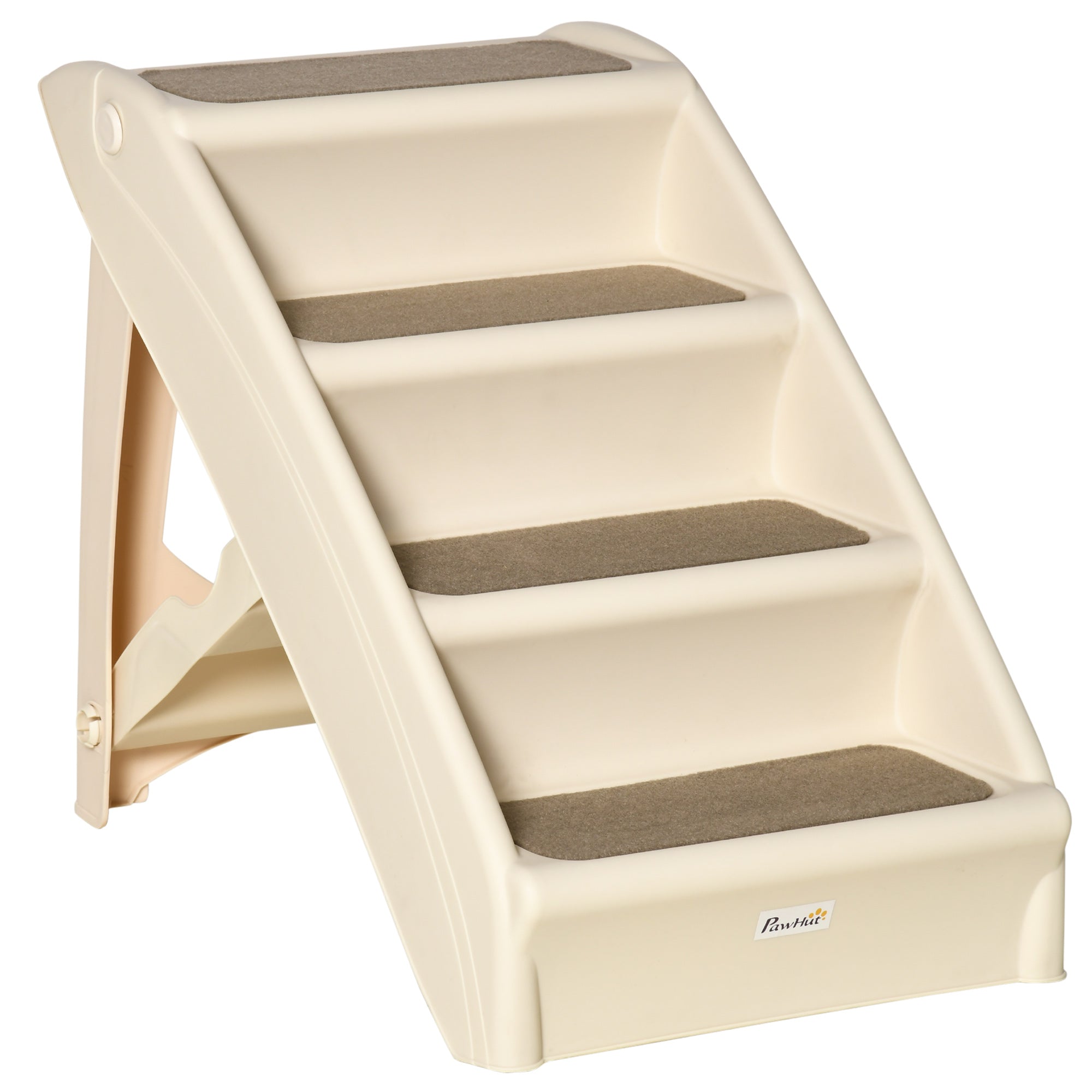 PawHut Portable Pet Stairs, 4-Step for Cats and Small Dogs, Non-slip Mats, Foldable, 62x38x49.5cm, Beige