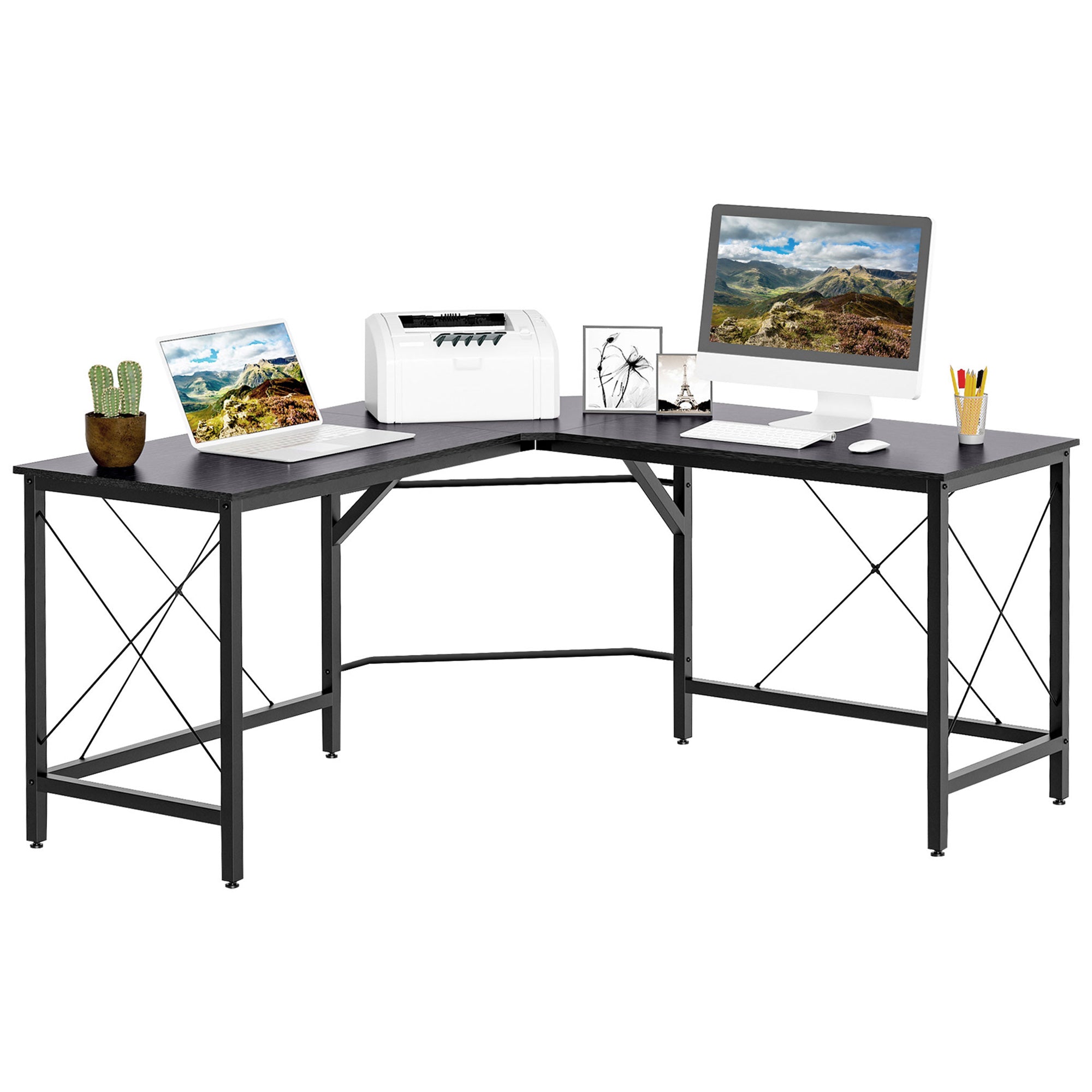 HOMCOM Corner Gaming Desk L-Shape Computer PC Workstation Home Office Three Worktop Writing Table 76x150cm Black