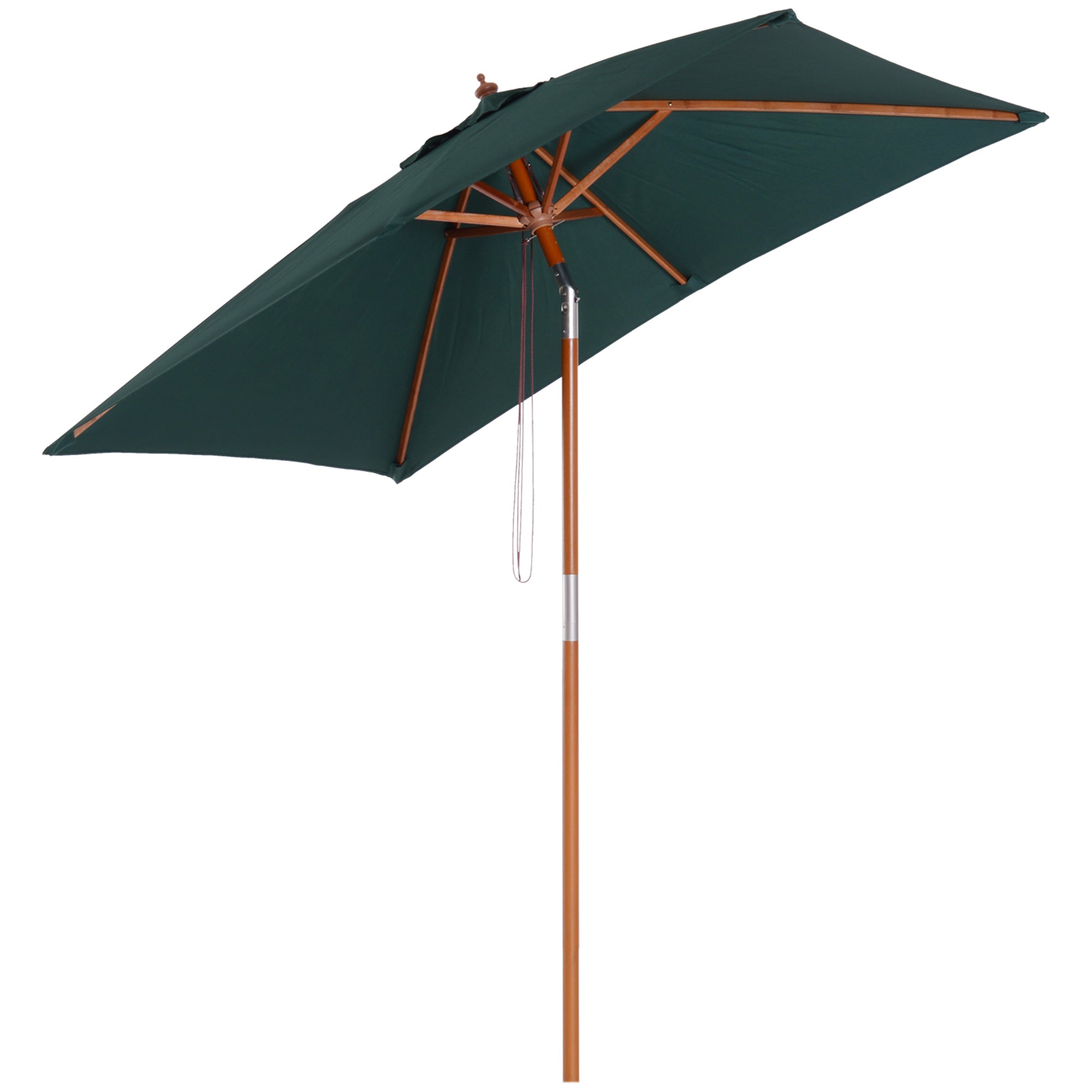 Outsunny Garden Umbrella Patio Umbrella Market Parasol, Outdoor Sunshade 6 Ribs w/ Wood and Bamboo Frame, Brown Green