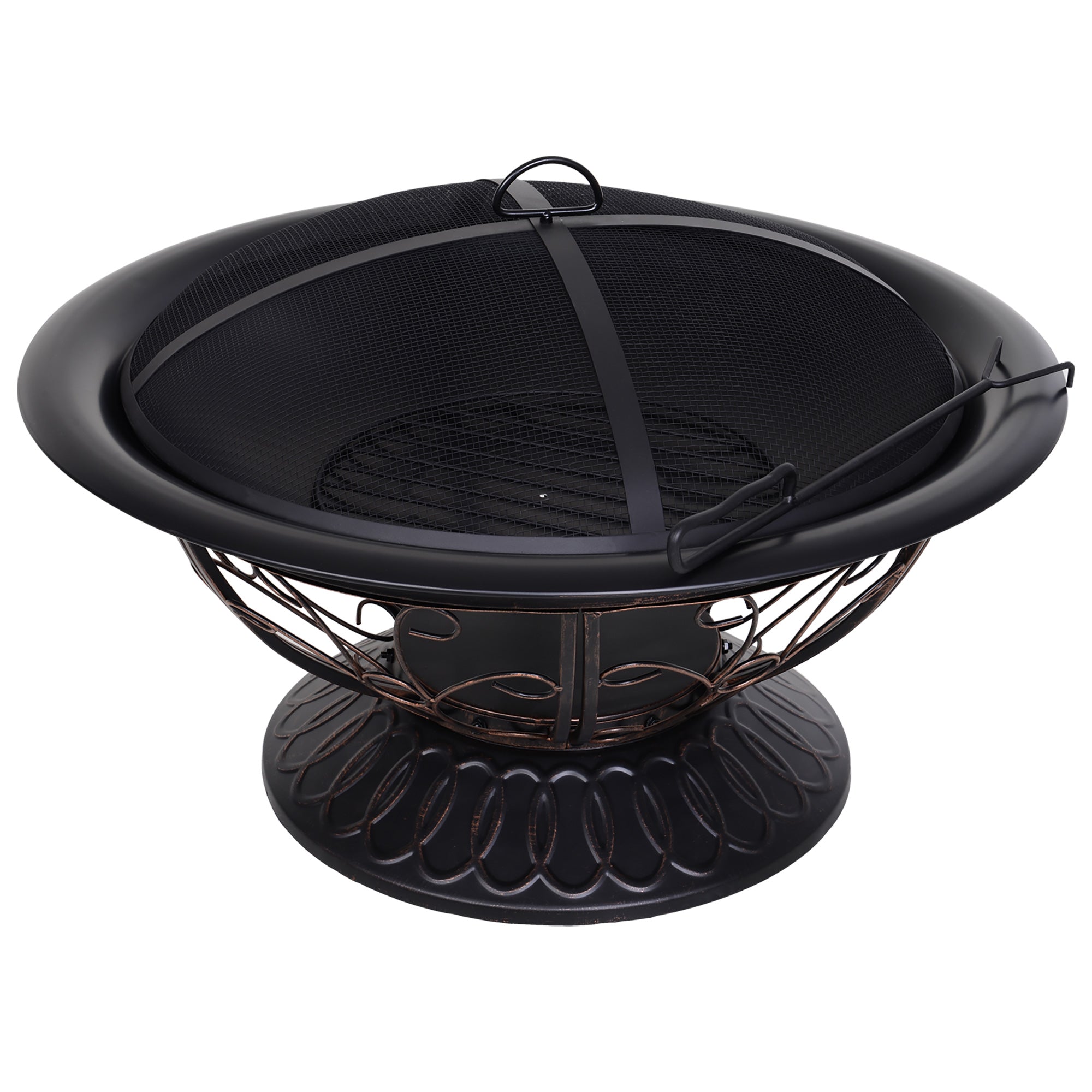 Outsunny Steel Lift-Top Screen Firepit Black