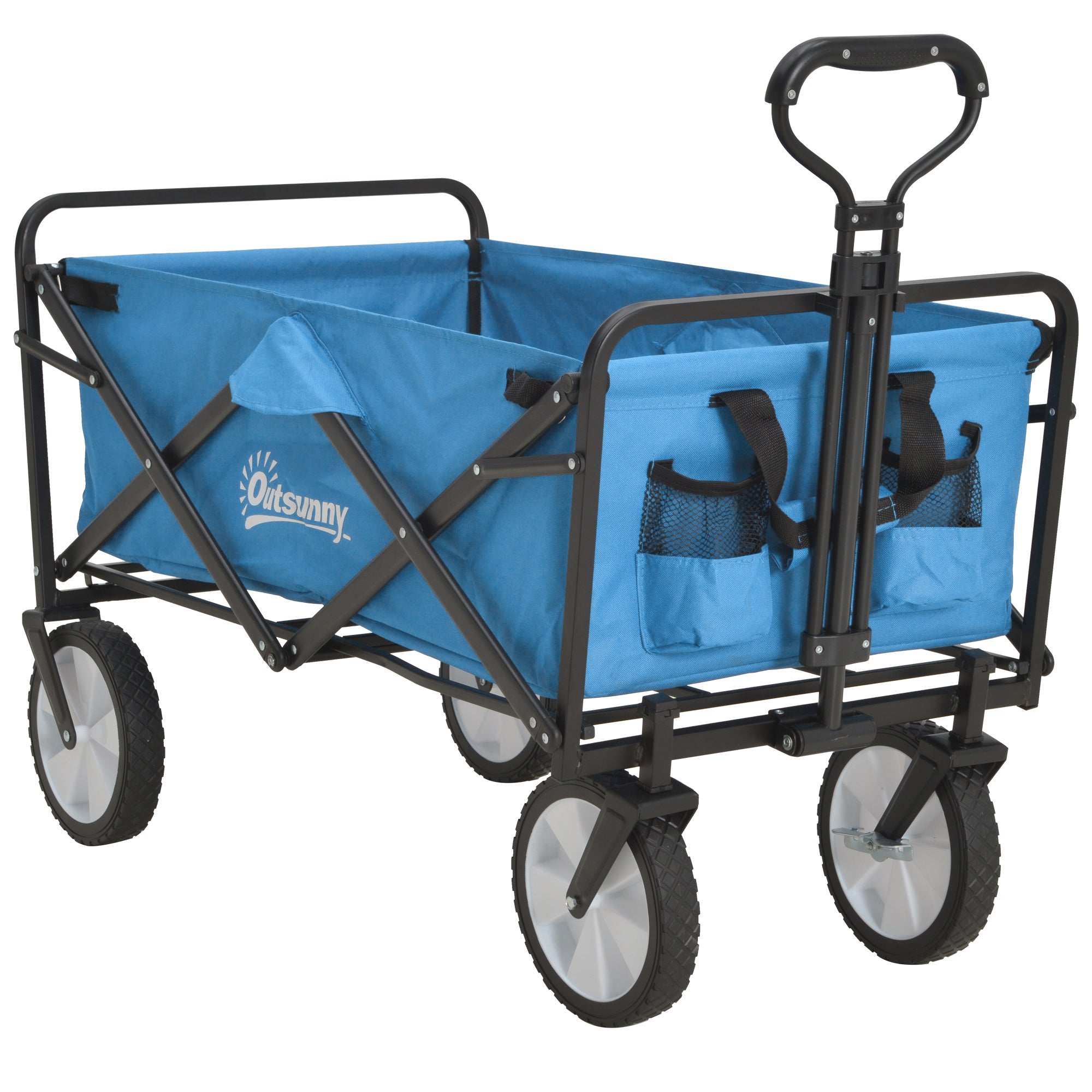 Outsunny Folding Garden Trolley Cart, Cargo Wagon Trailer for Beach & Outdoor Use, with Telescopic Handle, Blue