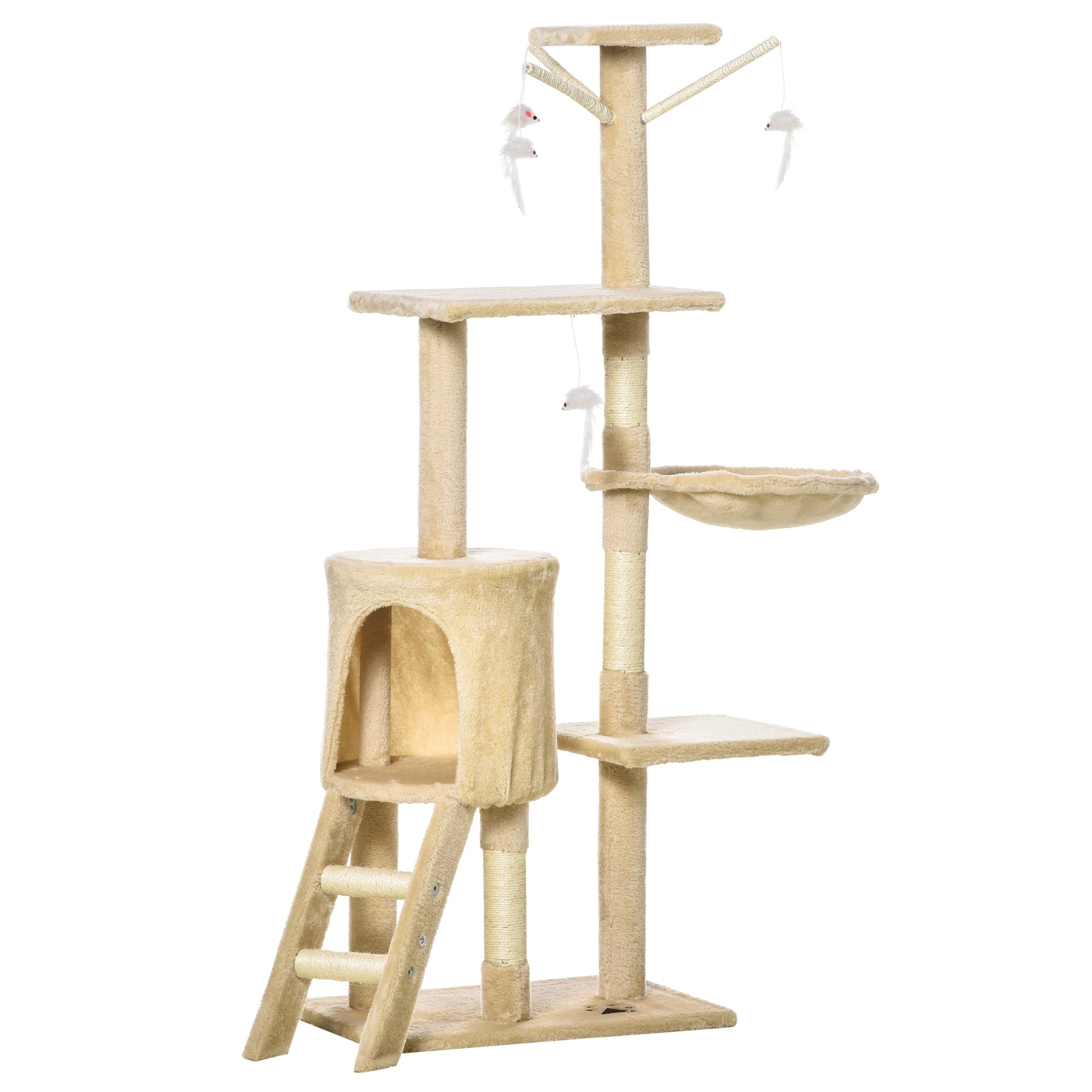 PawHut Feline Fort: Towering 131cm Cat Tree with Scratching Posts & Cosy Perches, Sturdy Beige Haven for Kitties