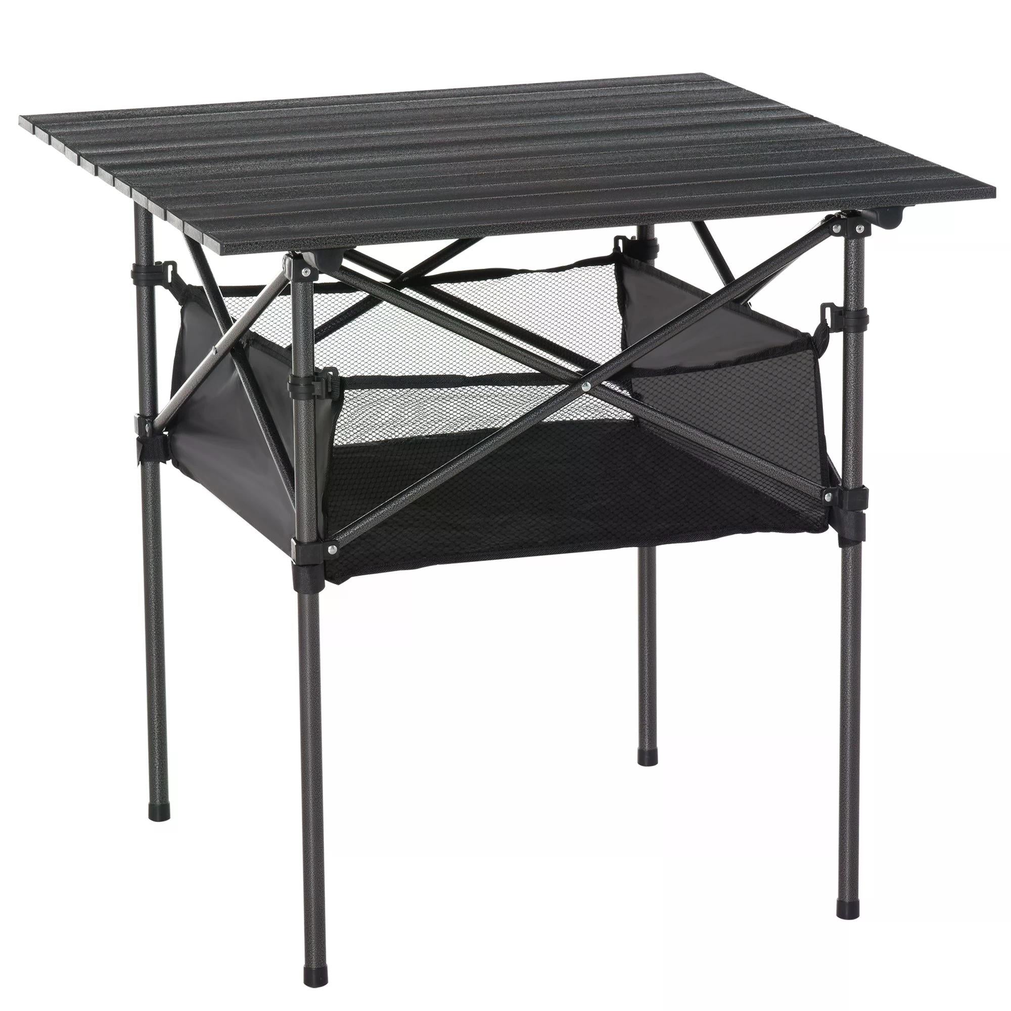 Folding Camping Table with Mesh Storage Bag Lightweight Aluminum Picnic Desk,Roll Up Tabletop with Carring Bag by Outsunny