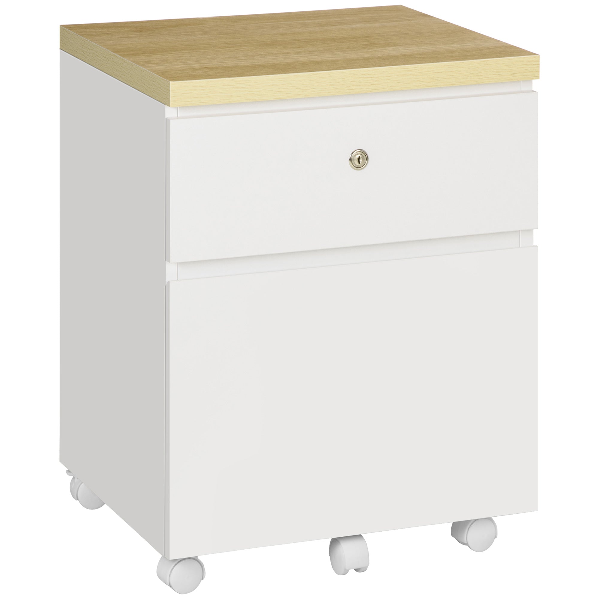 Vinsetto 2-Drawer Filing Cabinet with Lock, Mobile File Cabinet with Hanging Bars for A4 Size and Wheels, Home Office Study, White