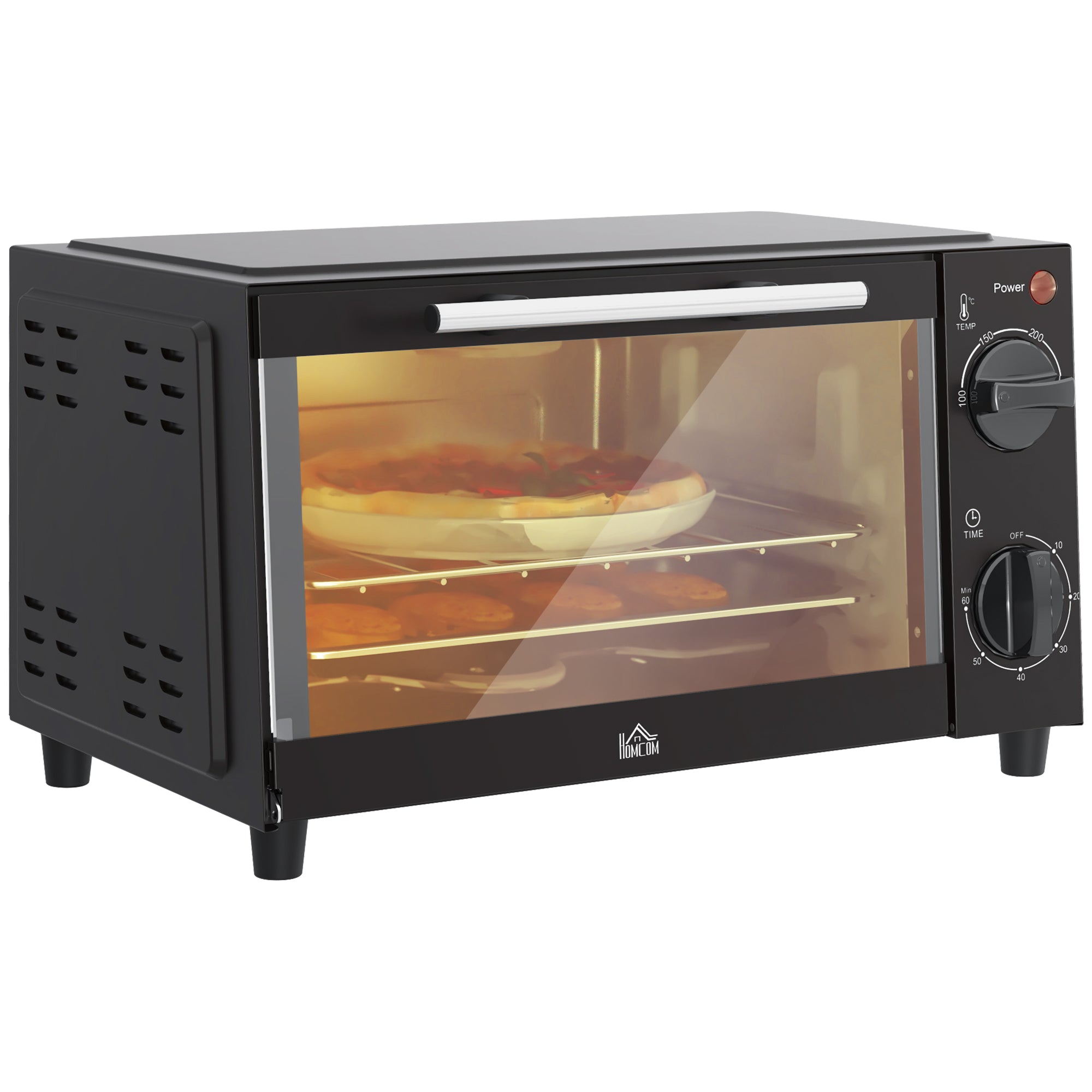 HOMCOM Compact Convection Cooker: 9L Mini Electric Oven with Adjustable Heat, Timer, Baking Tray & Rack, 750W, Black