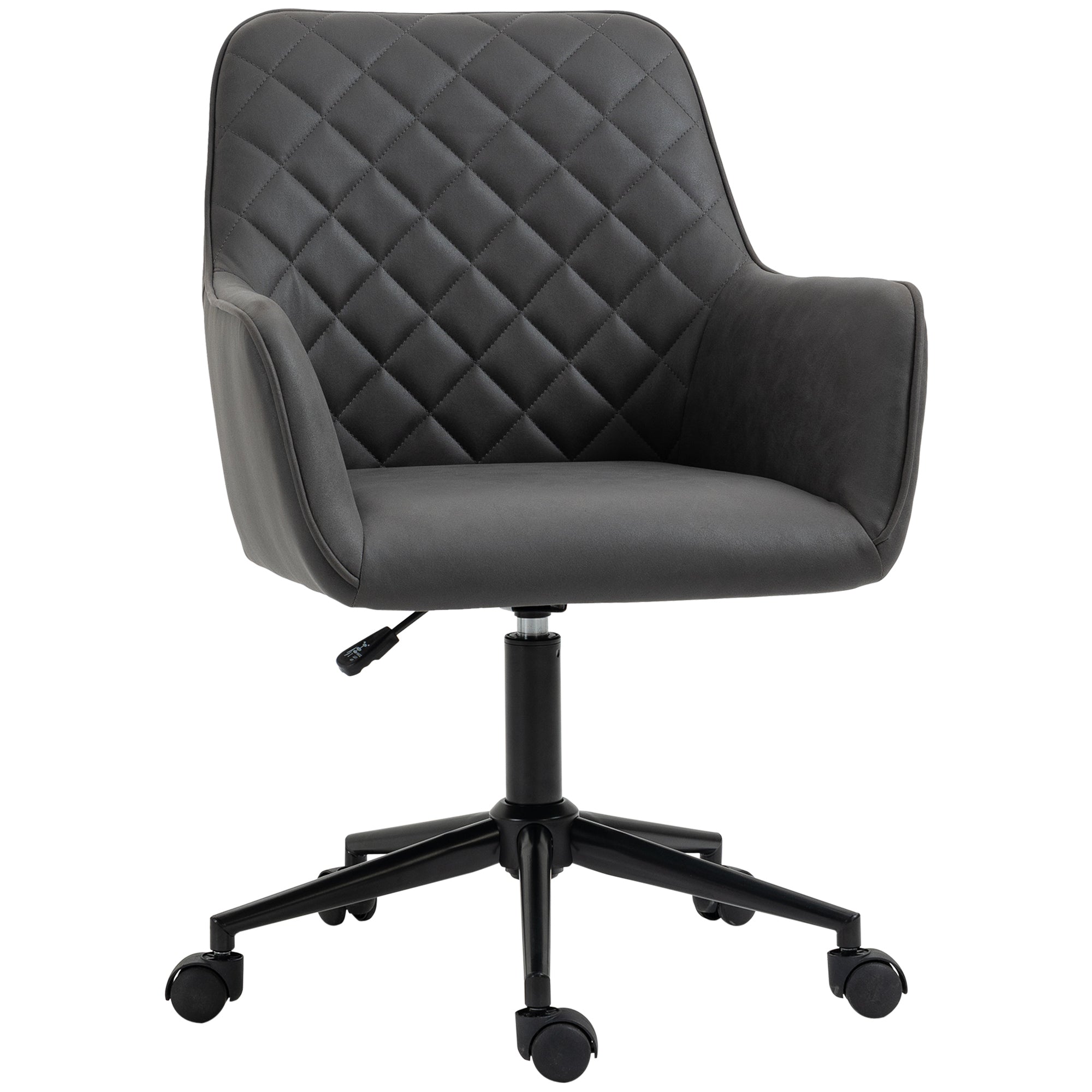 Vinsetto Swivel Office Chair: Leather-Feel Fabric for Home Study & Leisure, Wheeled Seating Solution, Grey