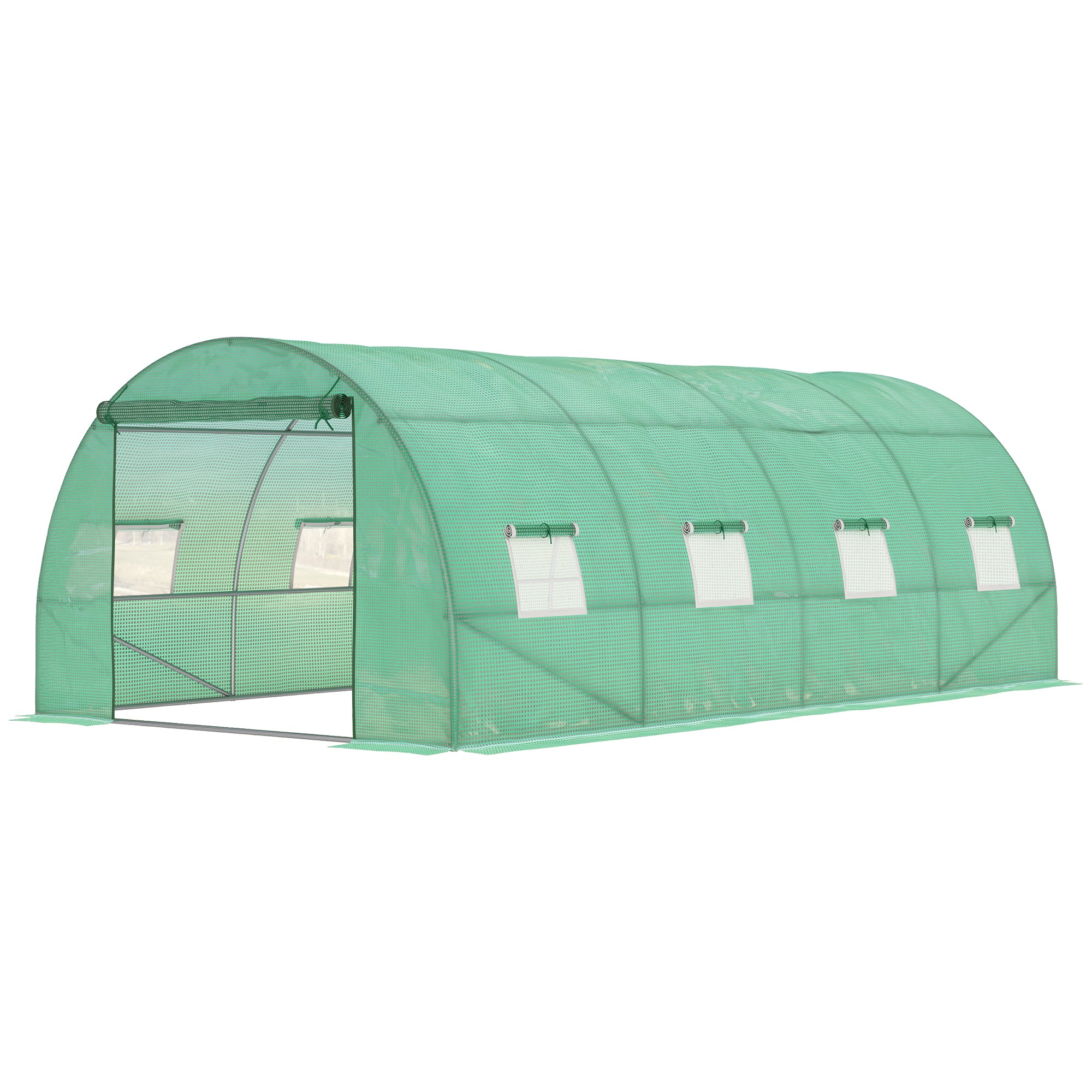 Outsunny 6 x 3 m Large Walk-In Greenhouse Garden Polytunnel Greenhouse with Steel Frame, Zippered Door and Roll Up Windows, Green