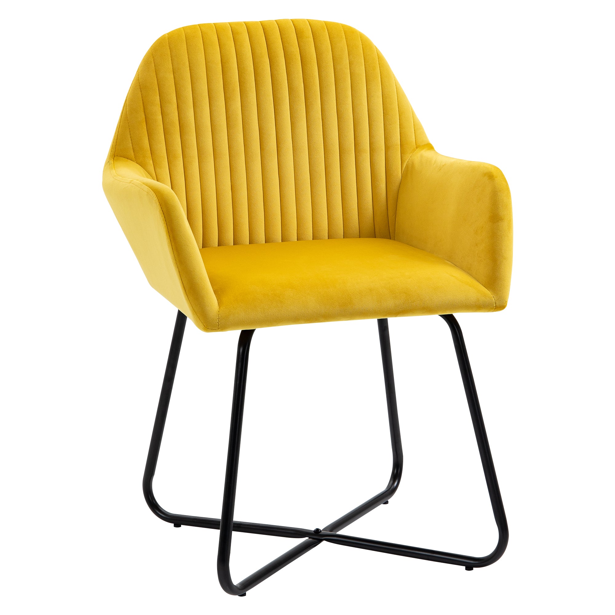 HOMCOM Modern Arm Chair Upholstered Accent Chair with Metal Base for Living Room Yellow