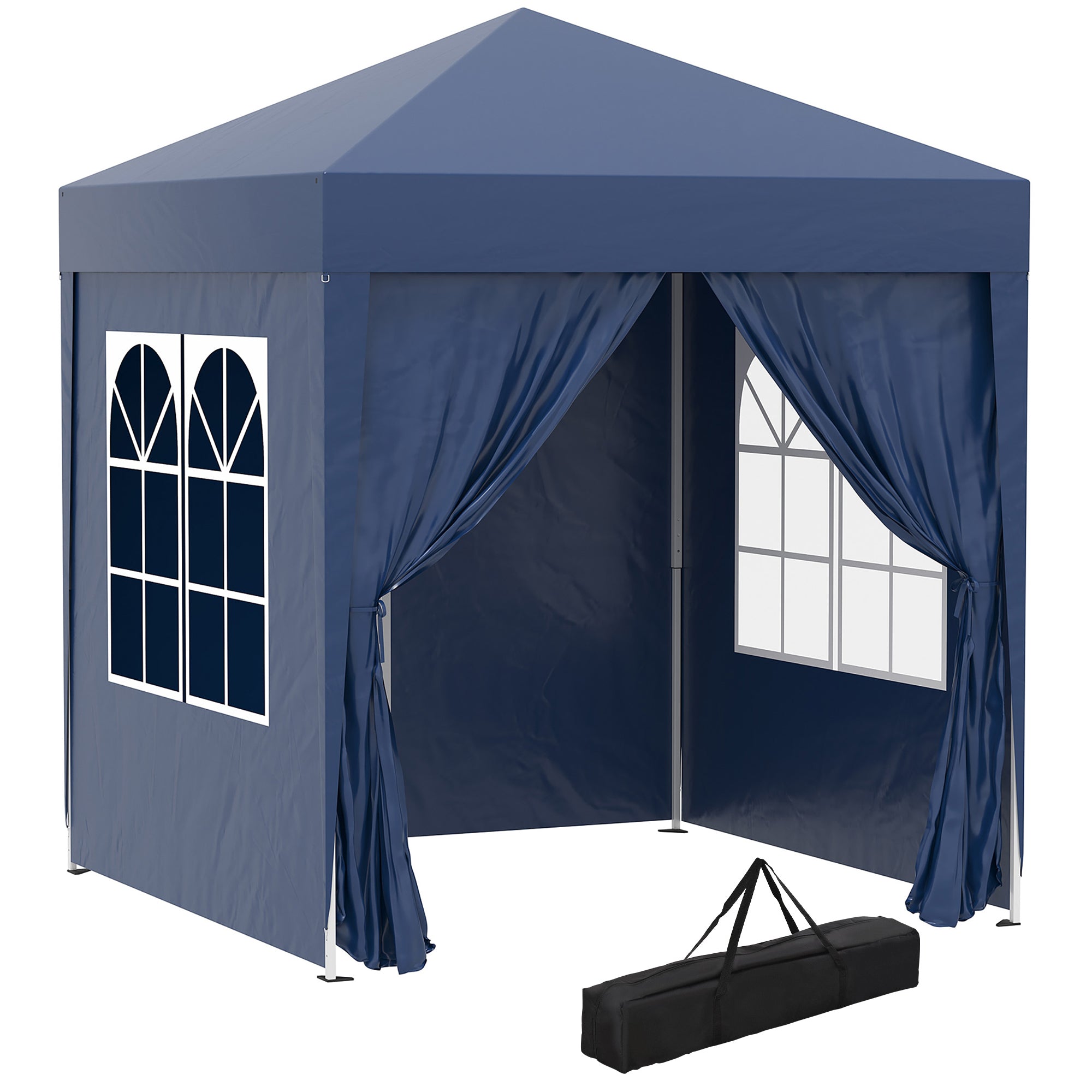 Outsunny 2x2m Garden Pop Up Gazebo Marquee Party Tent Wedding Awning Canopy W/ free Carrying Case + Removable 2 Walls 2 Windows-Blue