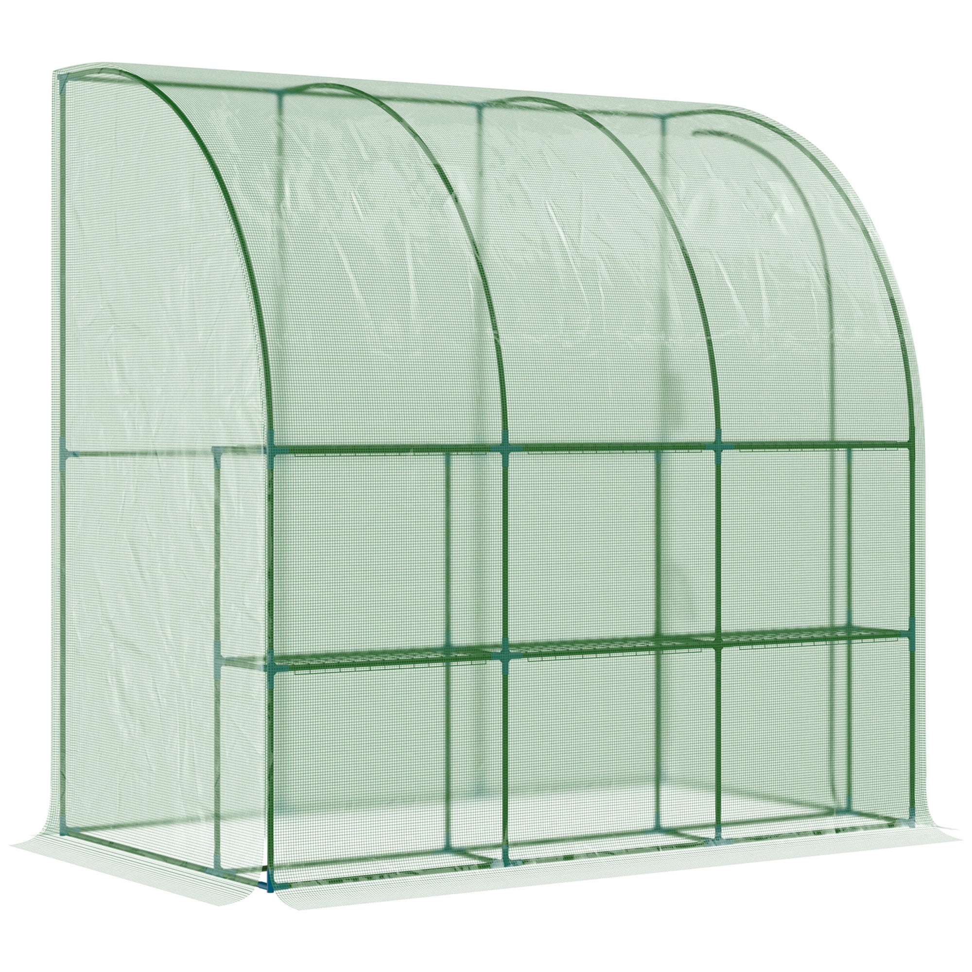 Outsunny Outdoor Walk-In Lean to Wall Tunnel Greenhouse with Zippered Roll Up Door PE Cover Green 214L x 120W x 215Hcm