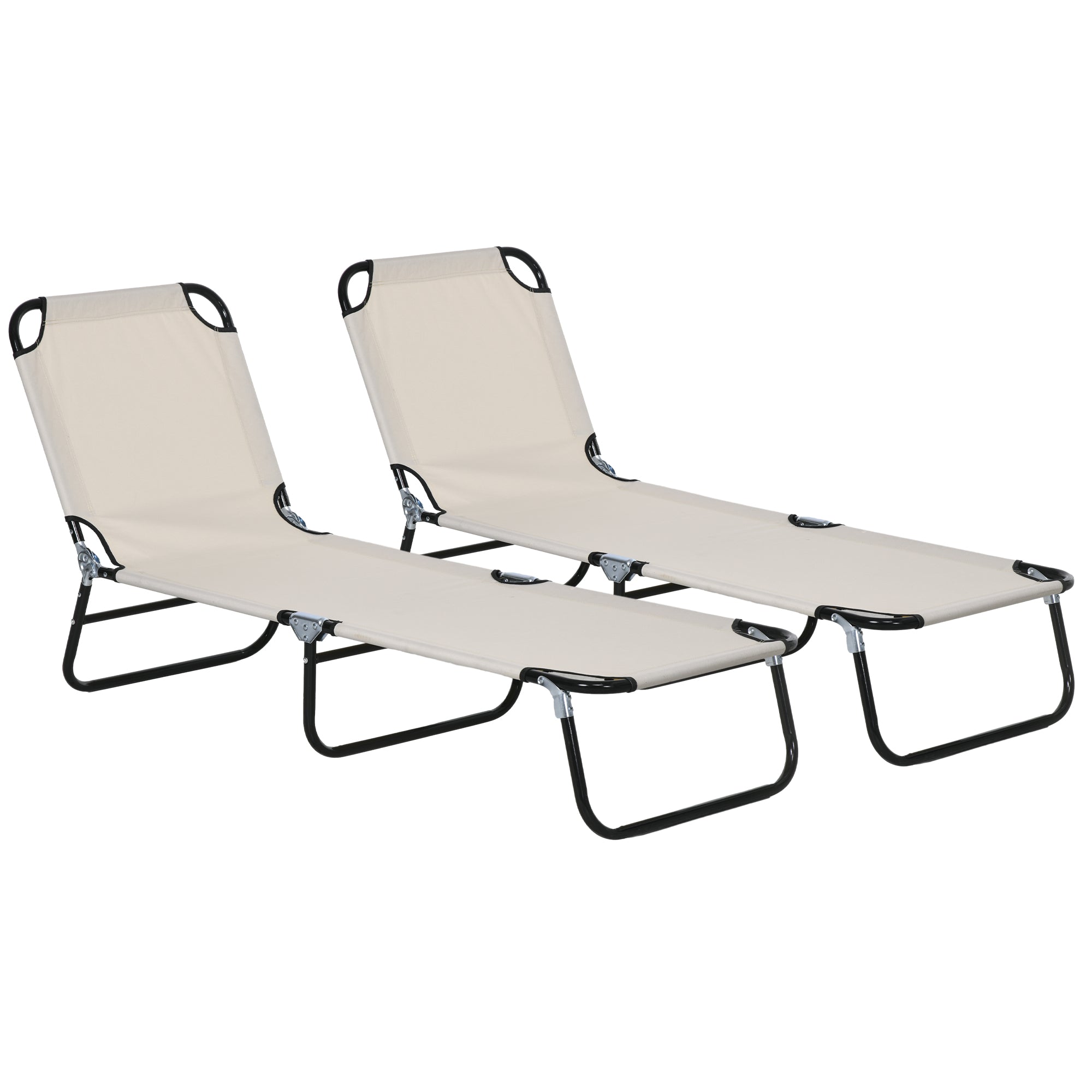 Outsunny Adjustable Garden Sun Lounger with Five-Position Back, Cream White, Comfortable Outdoor Recliner