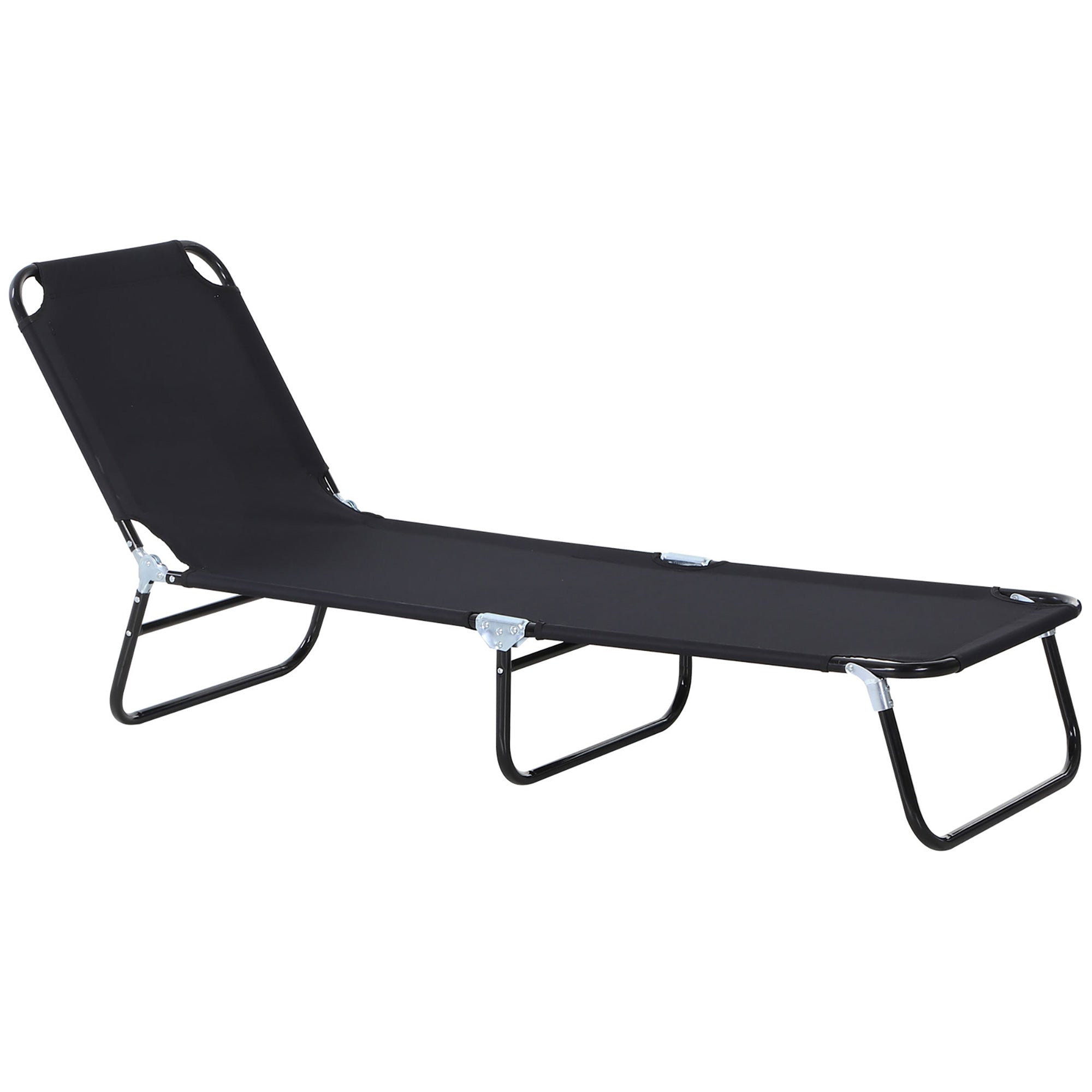 Outsunny Portable Sun Lounger: Folding Recliner for Poolside Relaxation, Adjustable Backrest, Jet Black