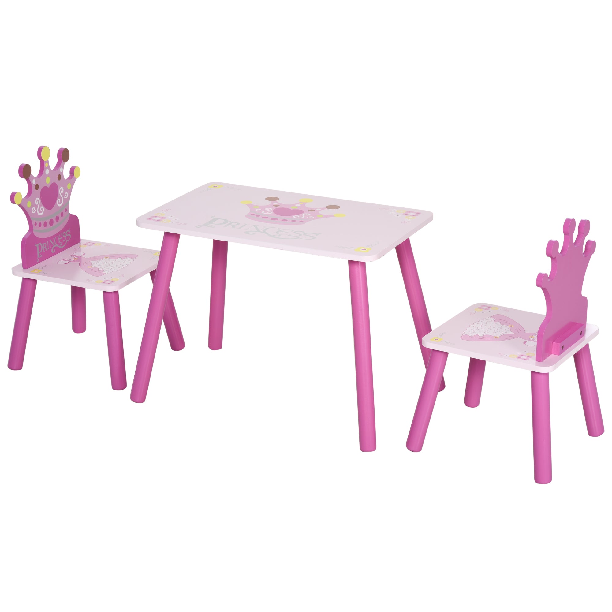 HOMCOM Kids' Wooden Table and Chair Set with Crown Pattern, Easy-Clean Surface, Ideal Gift for Girls Toddlers Aged 3 to 8, Pink