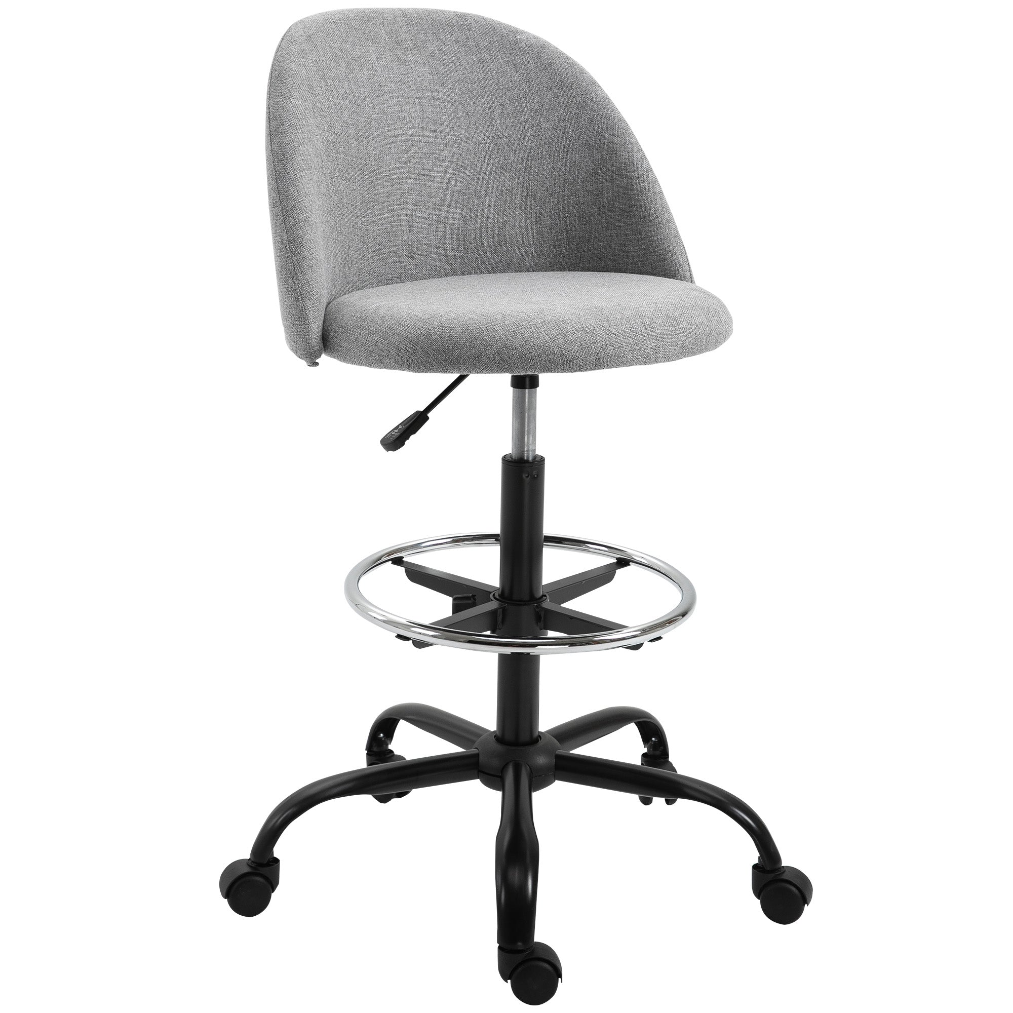 Vinsetto Ergonomic Drafting Chair with Adjustable Height, Padded Seat, Footrest, 360° Swivel, 5 Wheels for Home Office Comfort, Grey