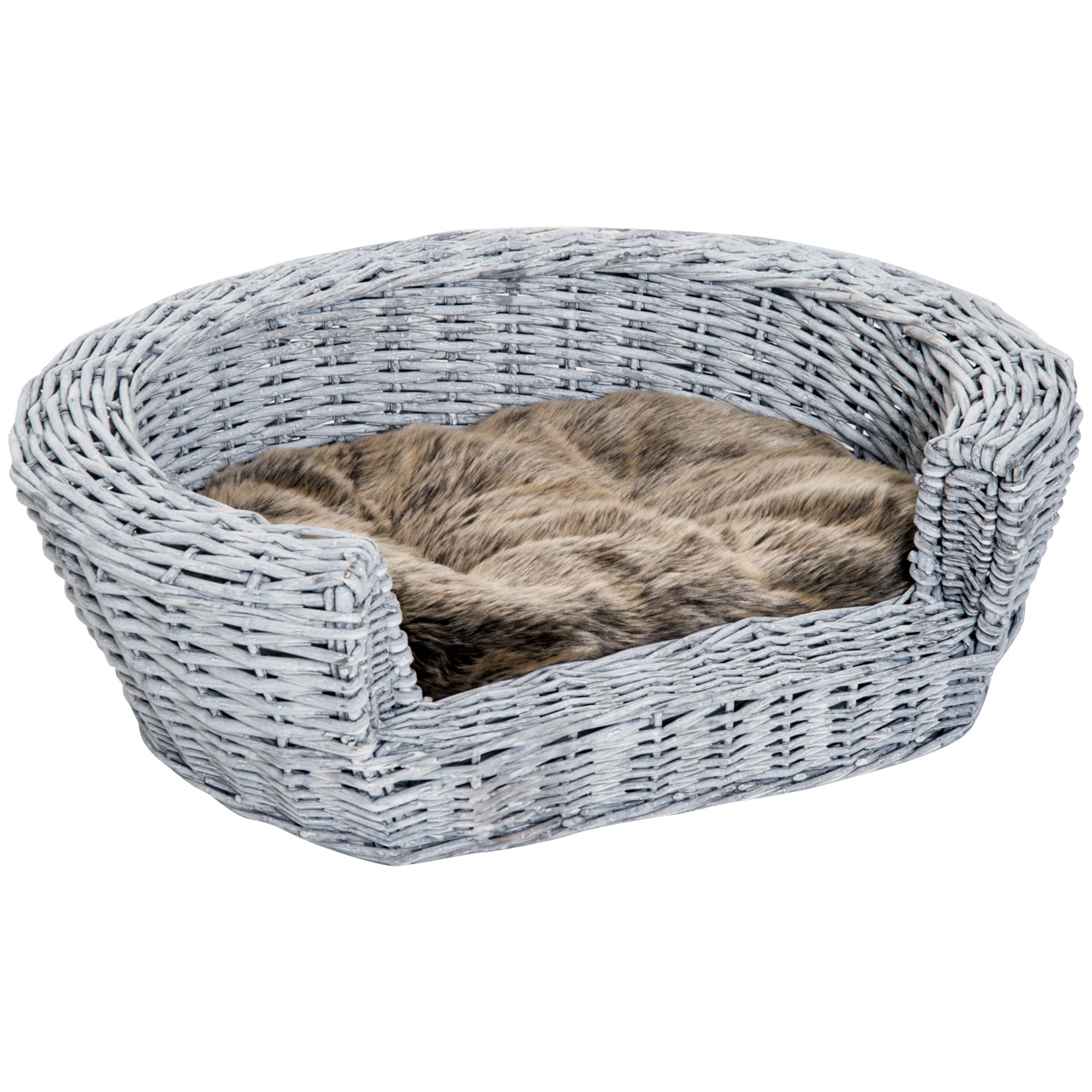 PawHut Willow Pet Sofa: Rattan Basket with Soft Cushion for Cats & Small Dogs, Durable Design, 57Lx46Wx17.5H cm, Grey