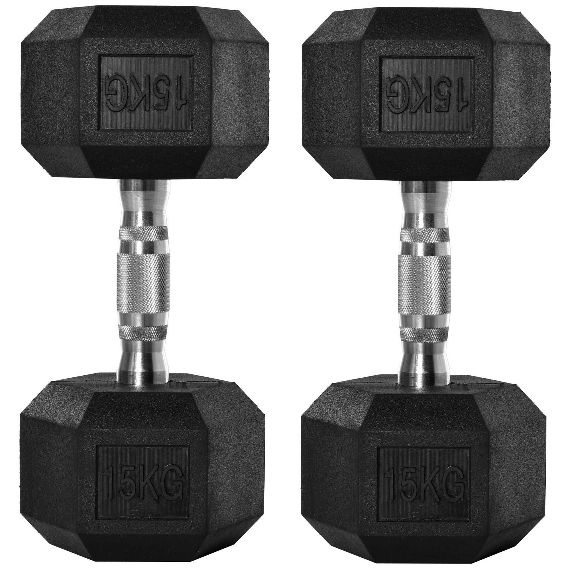 HOMCOM Fitness Fortifiers: 2x15kg Rubber Hex Dumbbells, Non-Slip Grip for Home Gym Workouts, Jet Black