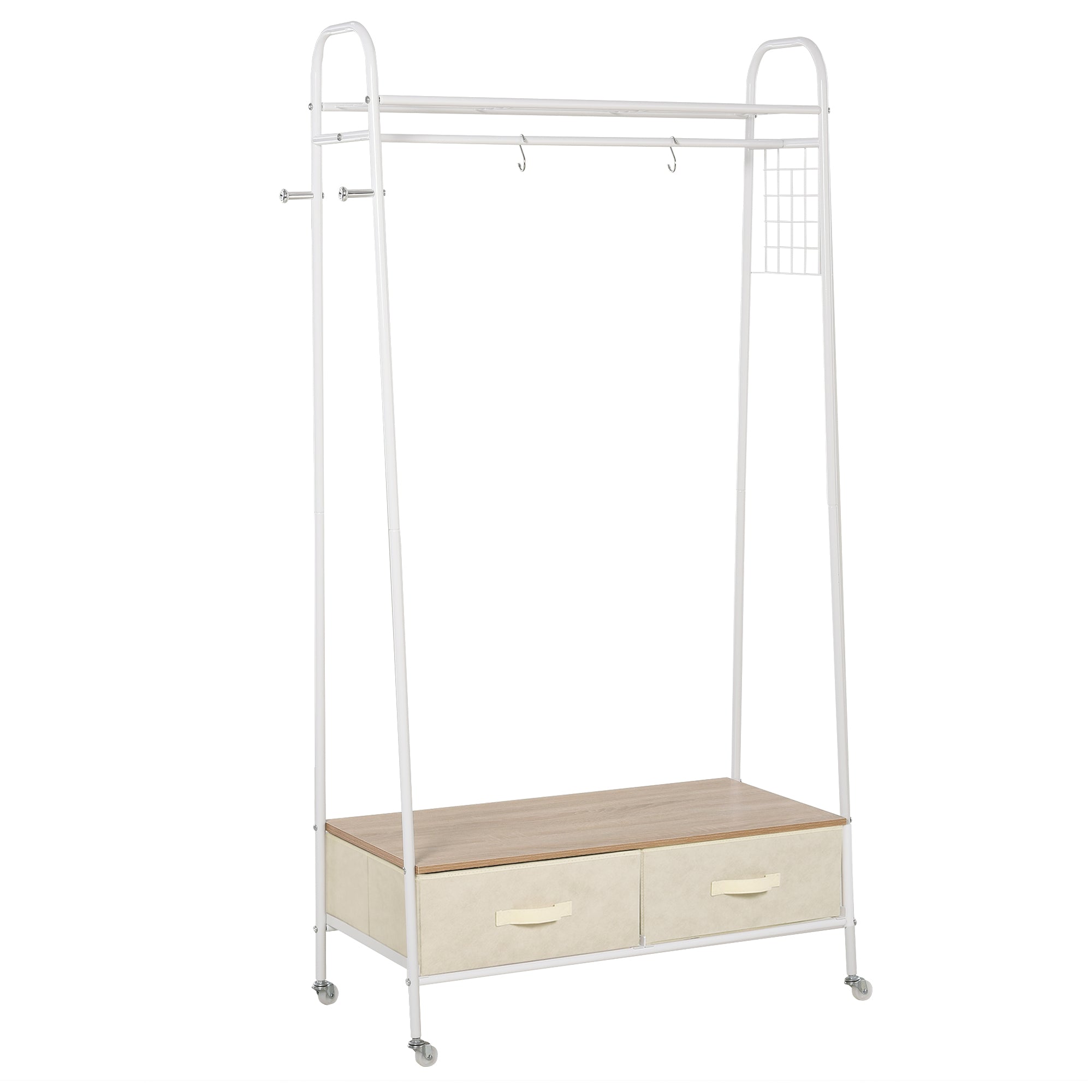 HOMCOM Entryway Coat Rack: Durable Metal Frame with Rail, 2 Drawers & Shelf for Organised Storage, Clothes Hanger