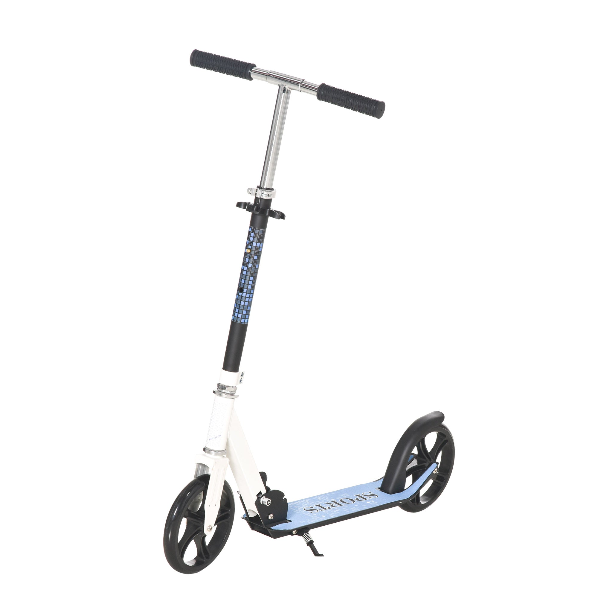 HOMCOM 2 Wheel Kids Stunt Kick Scooter Foldable Teens Commuter Aluminium Frame Adjustable Handles - White Blue