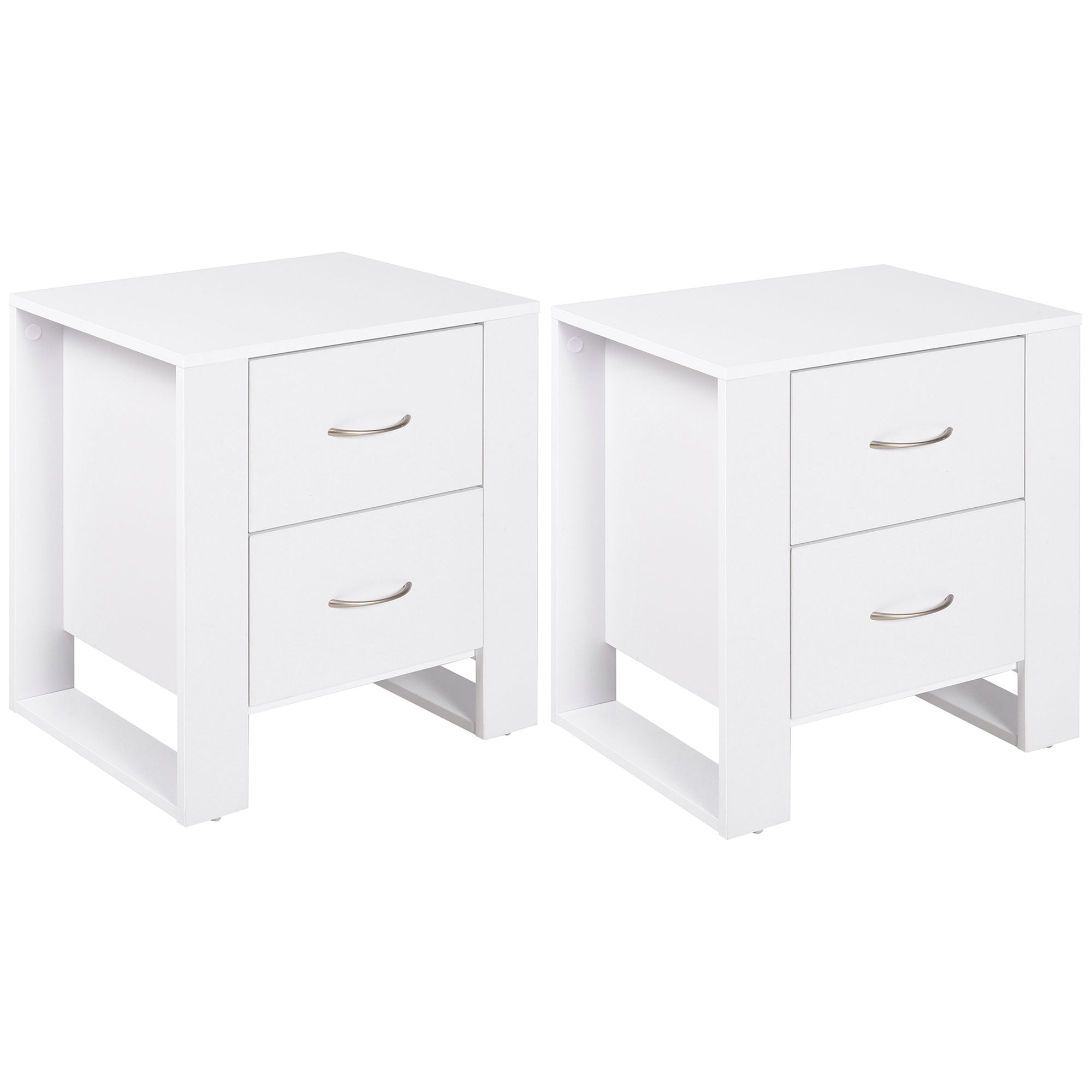 HOMCOM Bedside Duo: Sleek Nightstands with Dual Drawers, Metallic Handles & Raised Base, Bedroom Companion, Set of 2, White