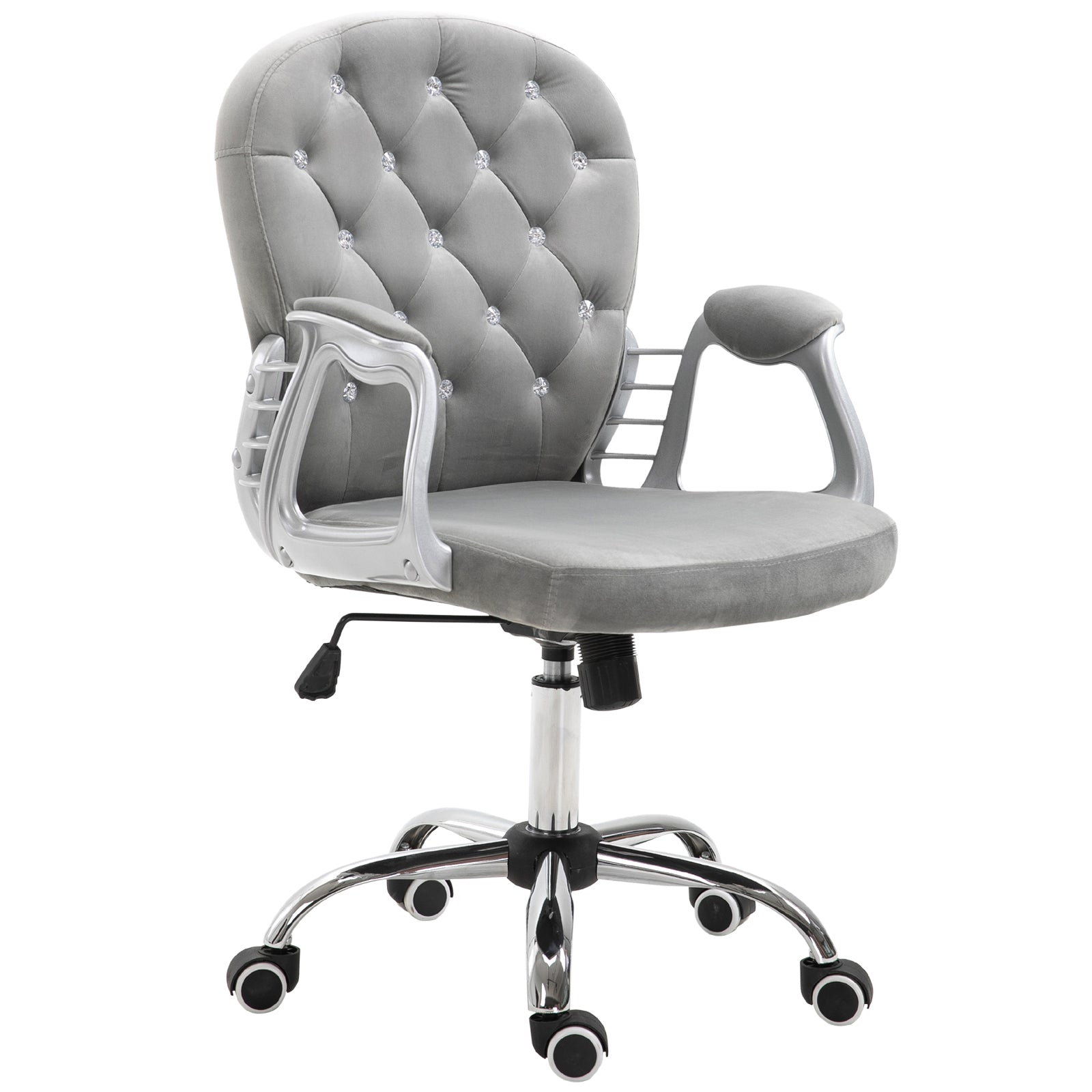 Vinsetto Ergonomic Office Chair, 360° Swivel, Diamond Tufted, Velour Padded, with 5 Castor Wheels, Grey