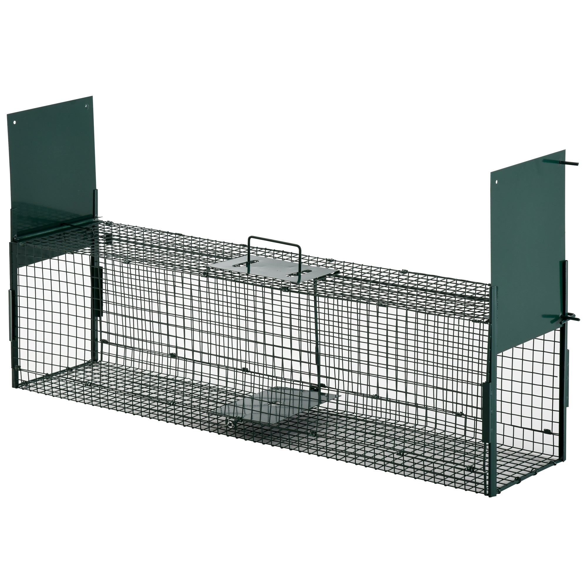 PawHut 2-Door Humane Live Trap for Small Animals, Animal Trap for Rat Mise Mink Rabbit Raccoon Gopher Squirrel, Dark Green