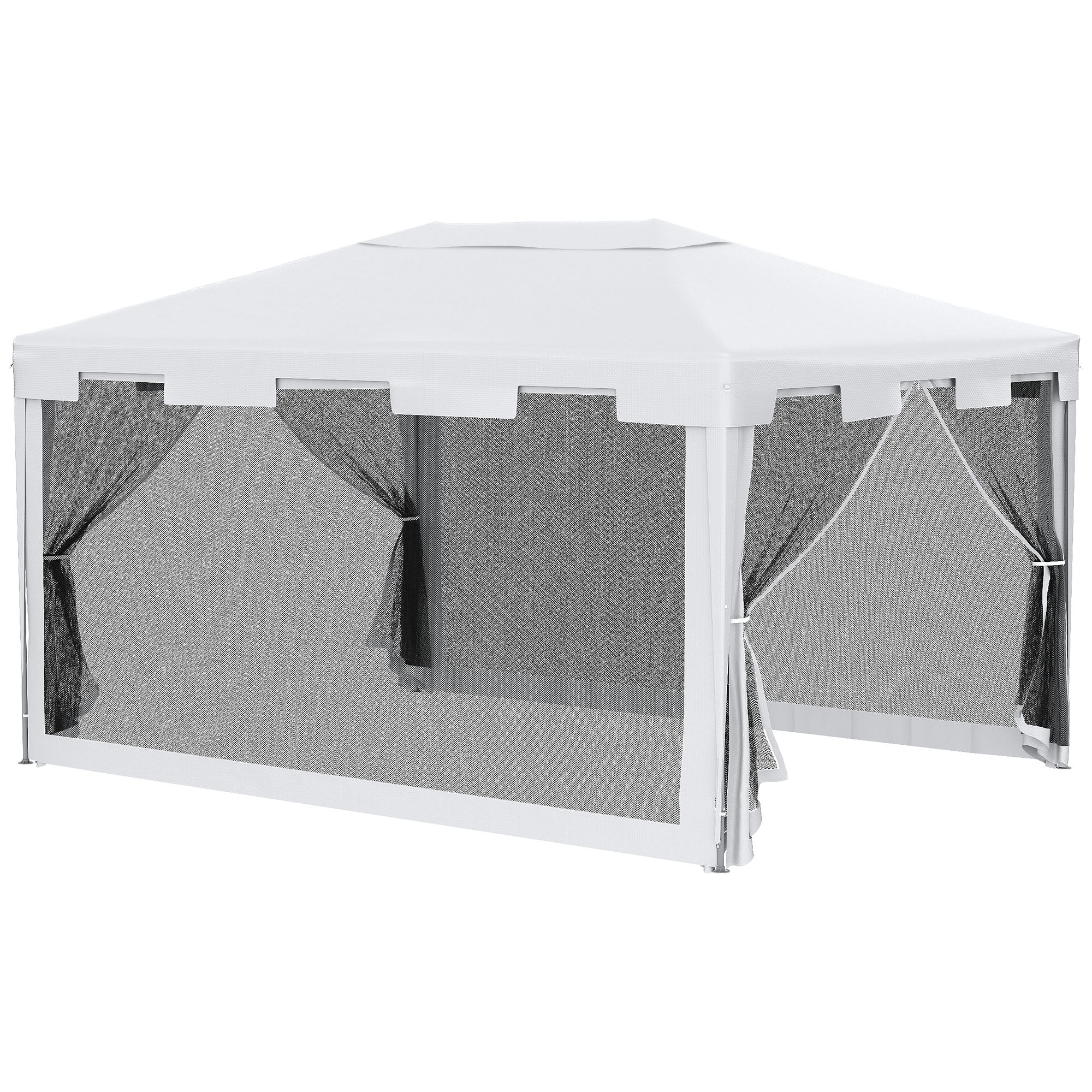 Outsunny 4x3 m Waterproof Gazebo W/Mesh Sides-White/Black