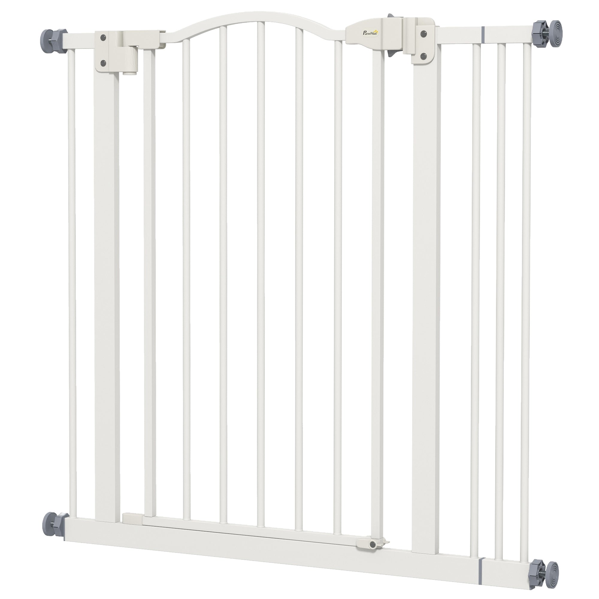 PawHut Metal 74-87cm Adjustable Pet Gate Safety Barrier w/ Auto-Close Door White