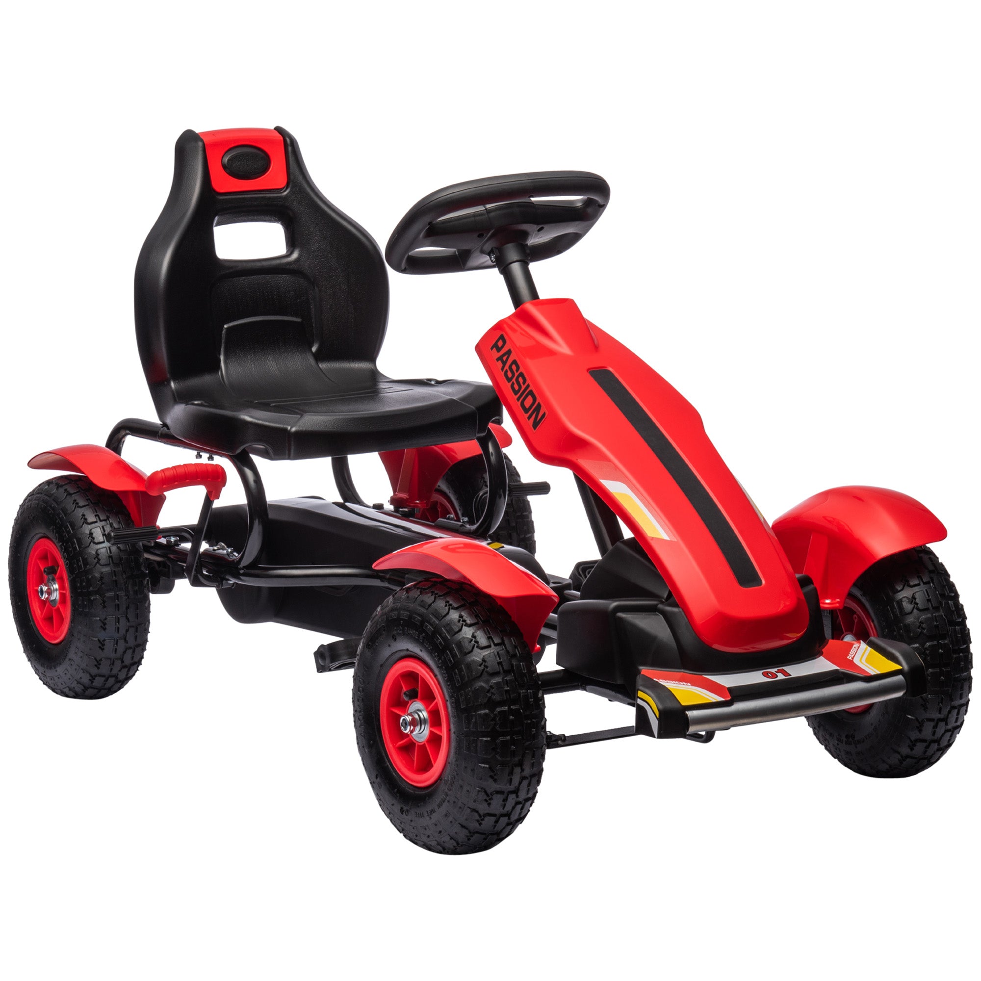 HOMCOM Go Kart for Kids, Pedal Powered Ride On, Adjustable Seat, Pneumatic Tyres, Handbrake, for 5-12 Years, Red