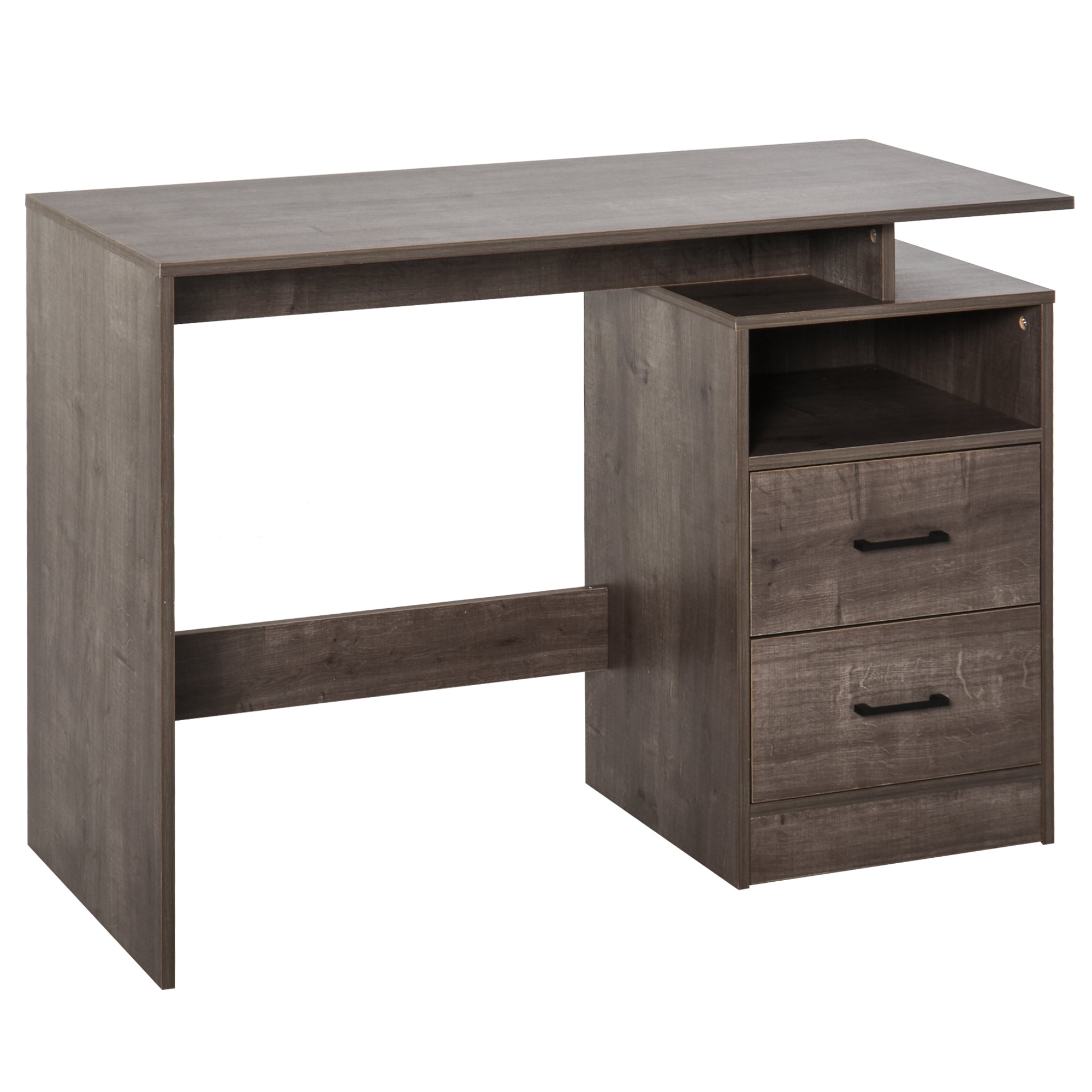 HOMCOM Computer Desk with Shelf, Drawer Writing Table for Home Study, Office, Grey Wood Color