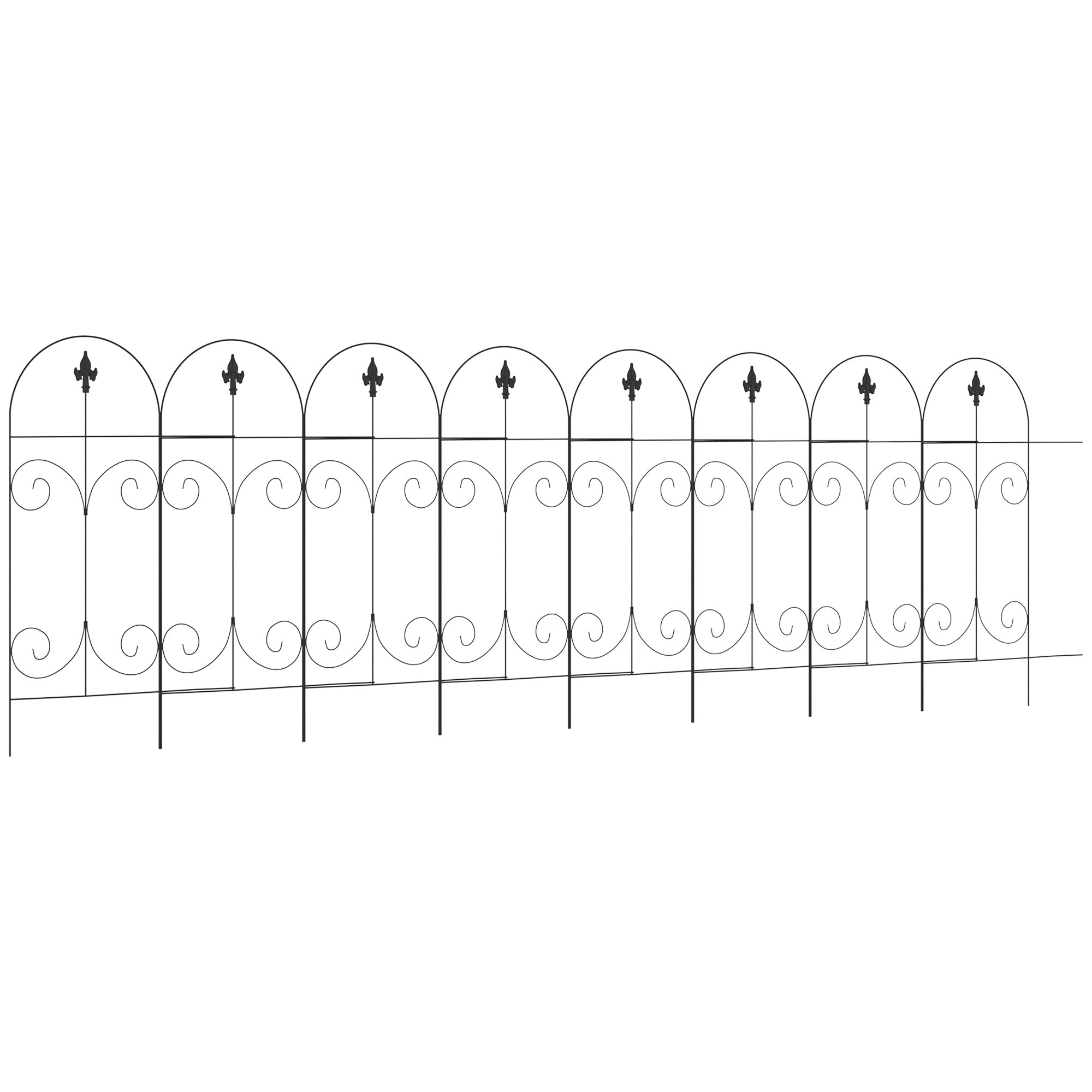 Outsunny 8PCs Decorative Garden Fencing, Rustproof Metal Wire Picket Fence Panels, Landscape Flower Bed Border Edging, Black