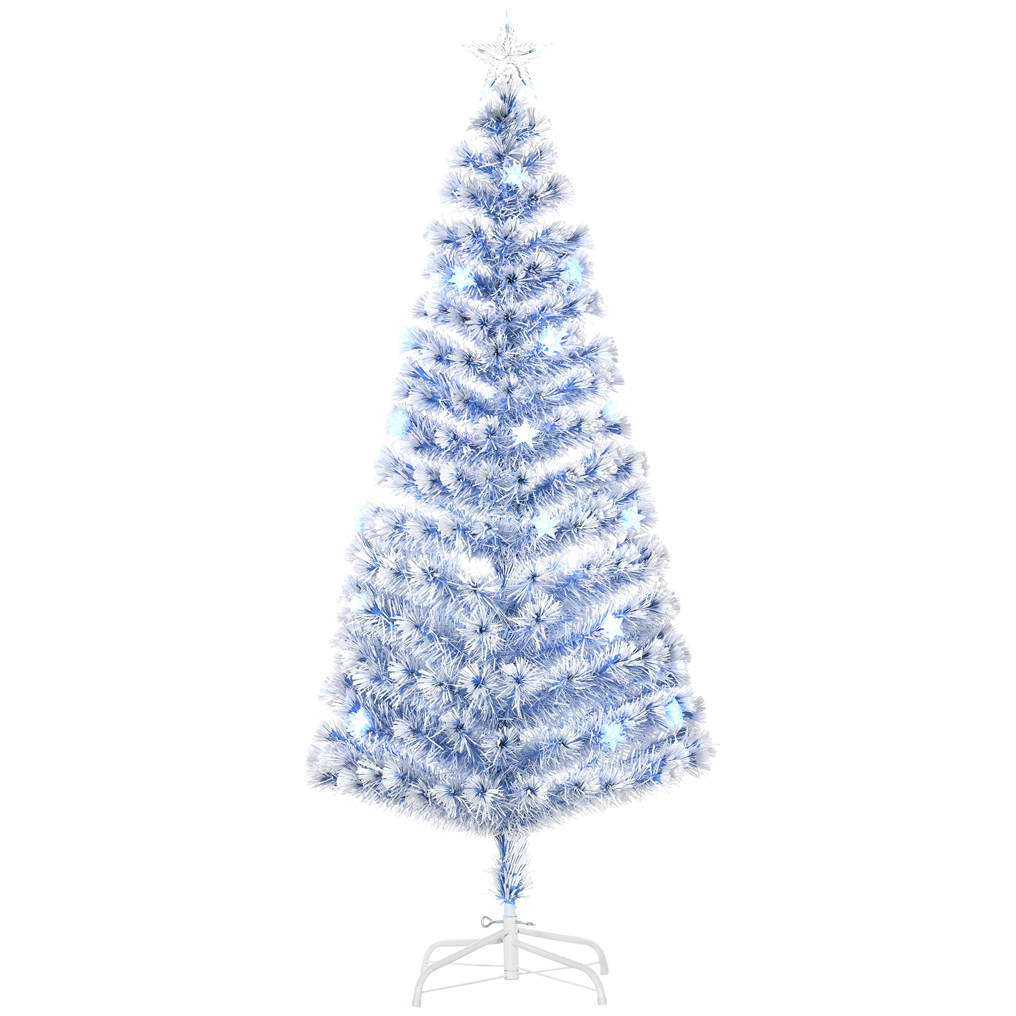 HOMCOM Artificial Fibre Optic Christmas Tree w/ 26 LED Lights Pre-Lit White Blue 6FT