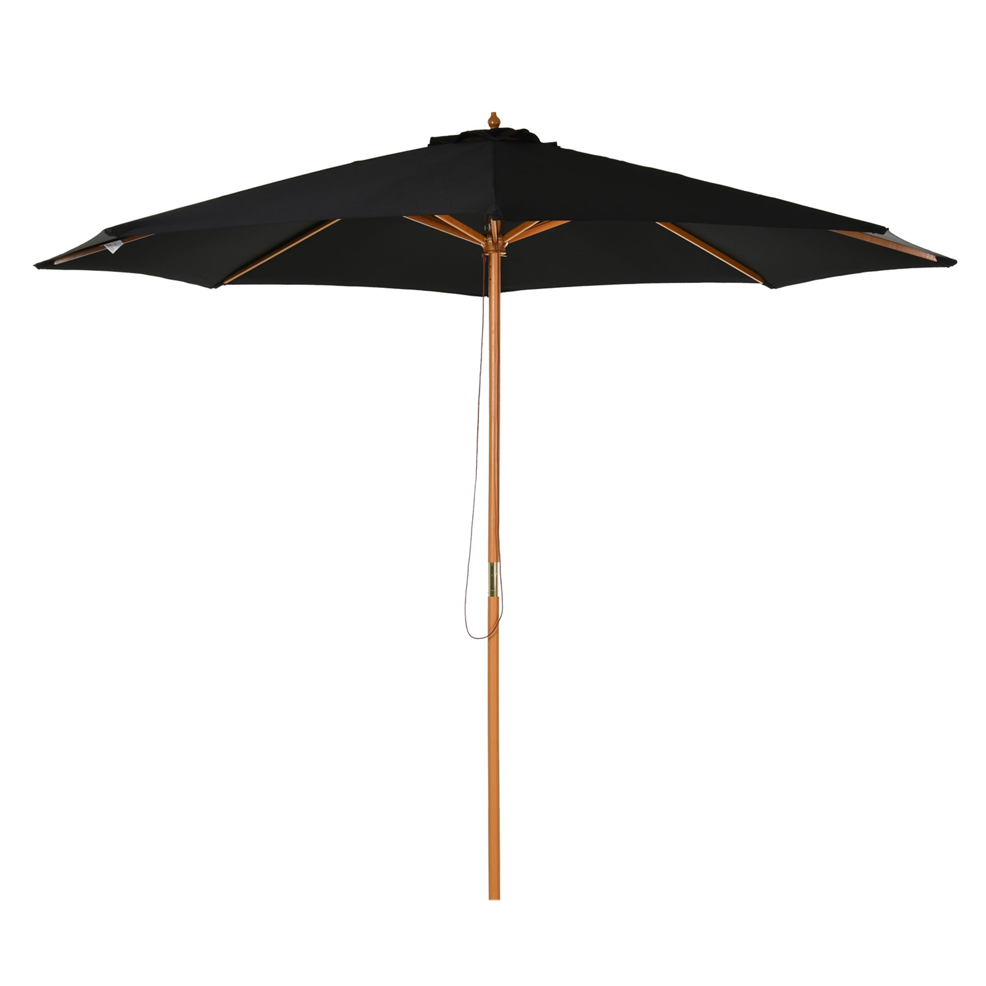 Outsunny Bamboo Style Garden Parasol, 閳扁偓3m Outdoor Patio Umbrella with 8 Ribs Sunshade Canopy, Black