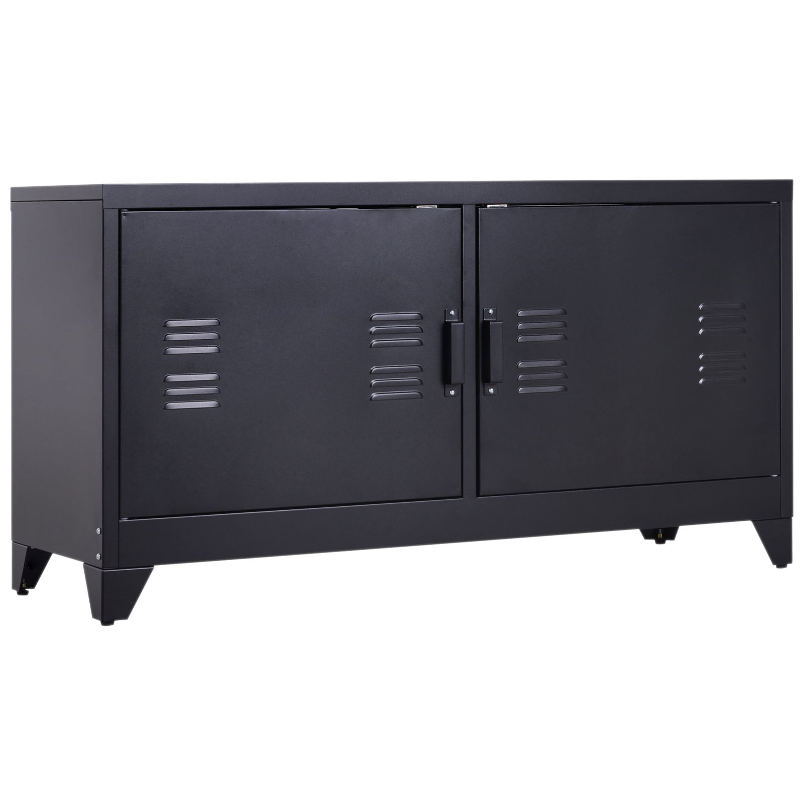 HOMCOM Industrial TV Cabinet Stand Media Center Steel Shelf Doors Storage System DVD Recorder Receiver Unit - Black