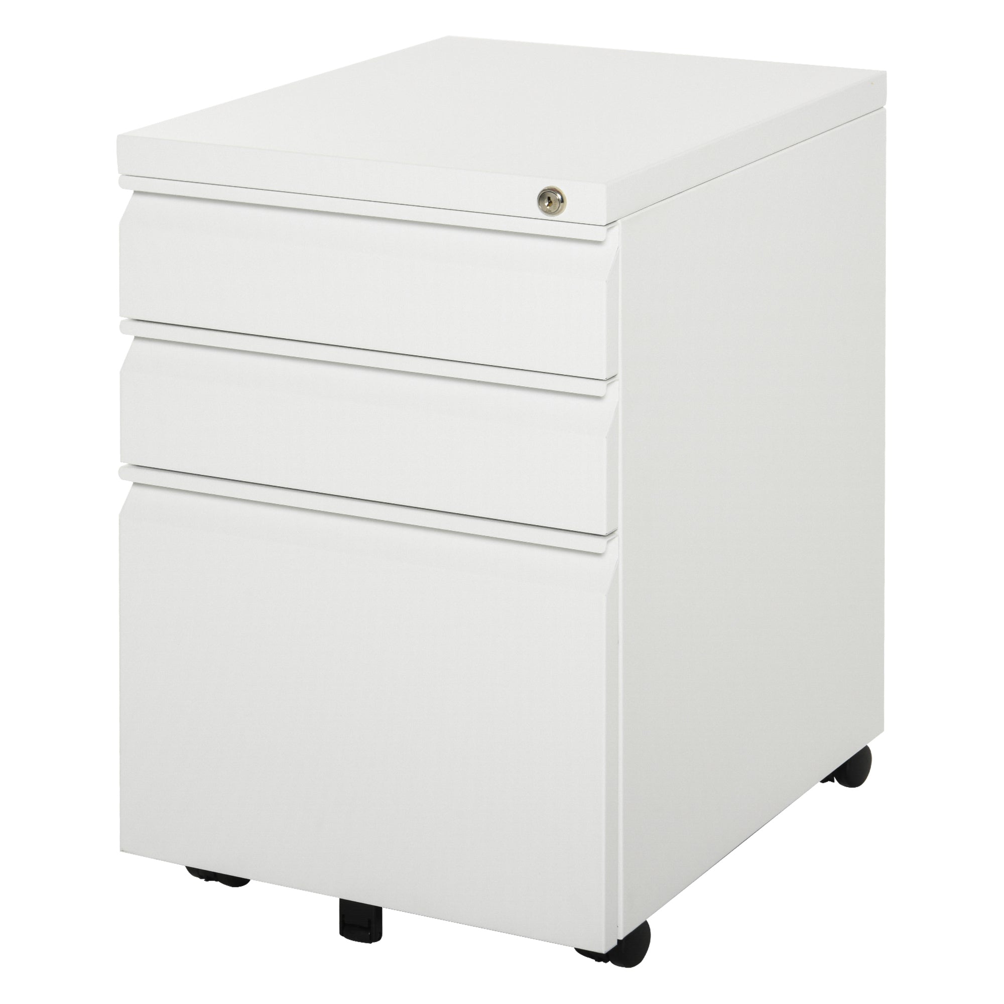 Vinsetto 3-Drawer Mobile Vertical File Cabinet, Lockable Mobile Vertical File Cabinet, Under Desk Rolling Storage Cabinet, White