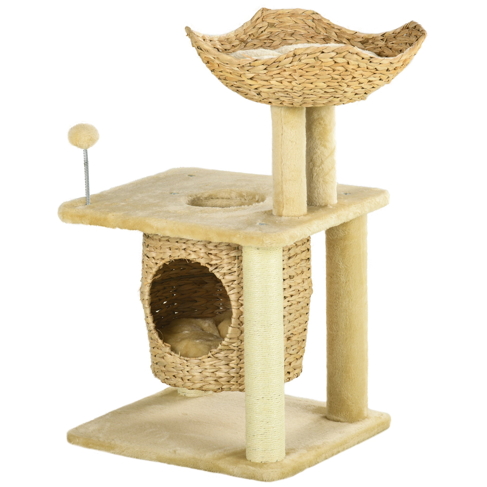 PawHut Cat Tree, Indoor Activity Centre, with Scratching Posts, Cat House, Bed, Toy Ball, Beige