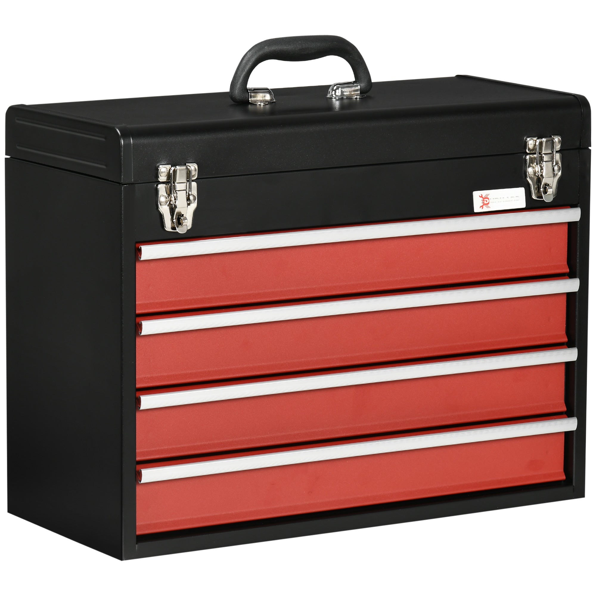 DURHAND Tool Chest, 4 Drawer, Lockable Metal Toolbox with Ball Bearing Runners, Portable, 510mm x 220mm x 395mm