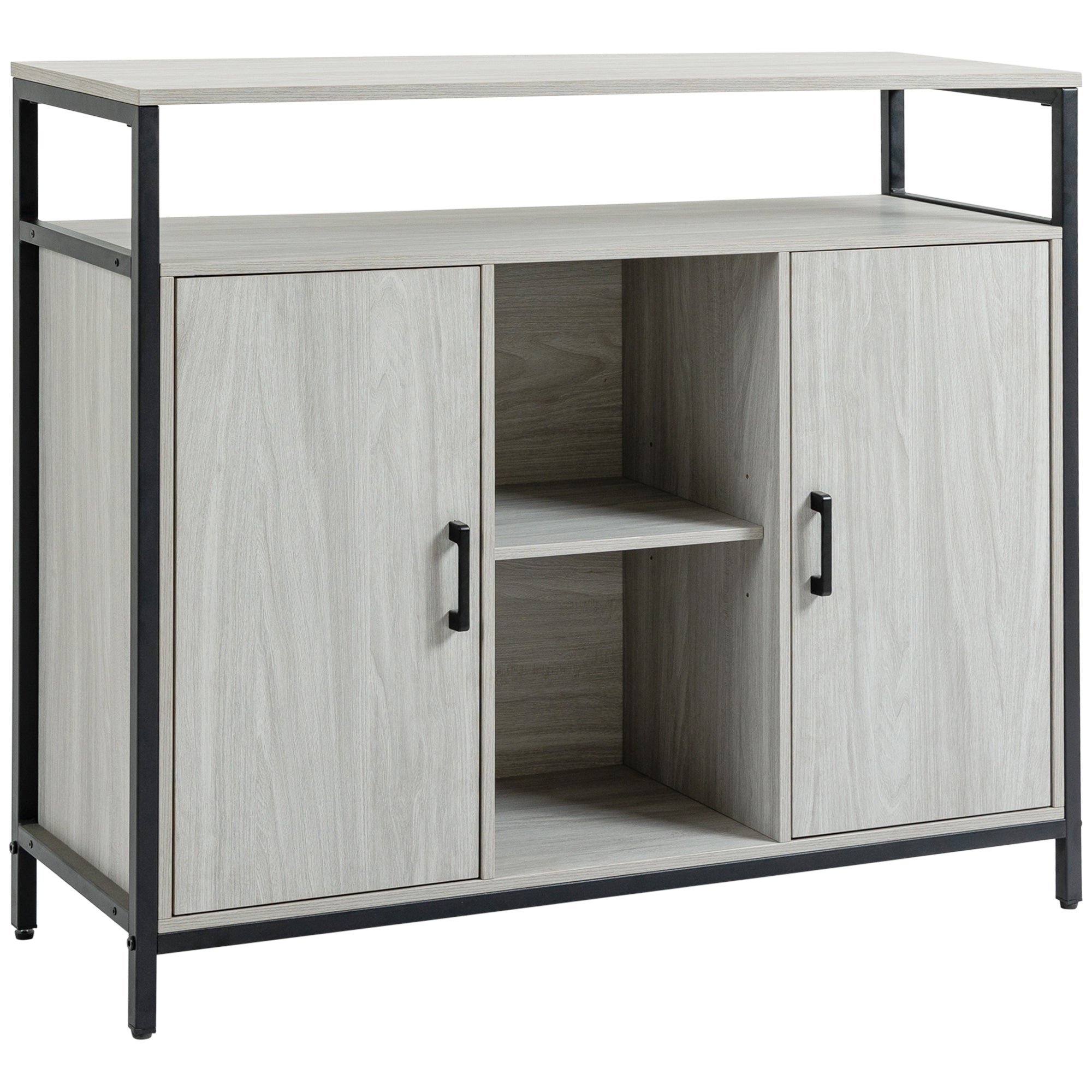 HOMCOM Contemporary Sideboard: Steel-Framed Storage Cabinet with Adjustable Shelves, 2 Doors, Light Grey, for Living Room & Hallway