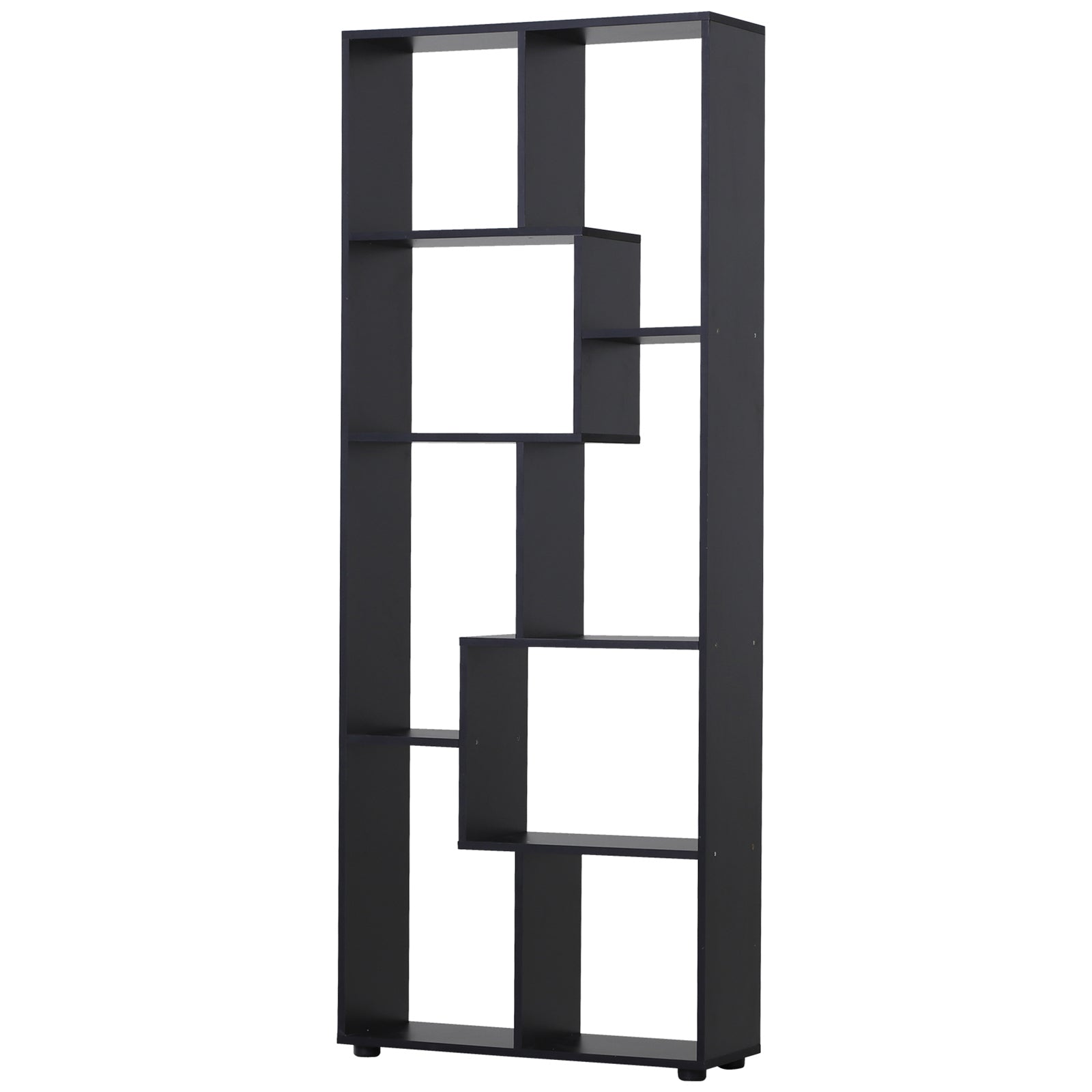 HOMCOM 8-Tier Bookshelf: Freestanding Melamine Display Unit, Anti-Tip Pads, Modern Black Grid Storage Stand