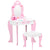 ZONEKIZ Pink Kids Vanity Set with Dressing Table, Mirror, Stool, Drawer, Cute Patterns, for 3-6 Years Old