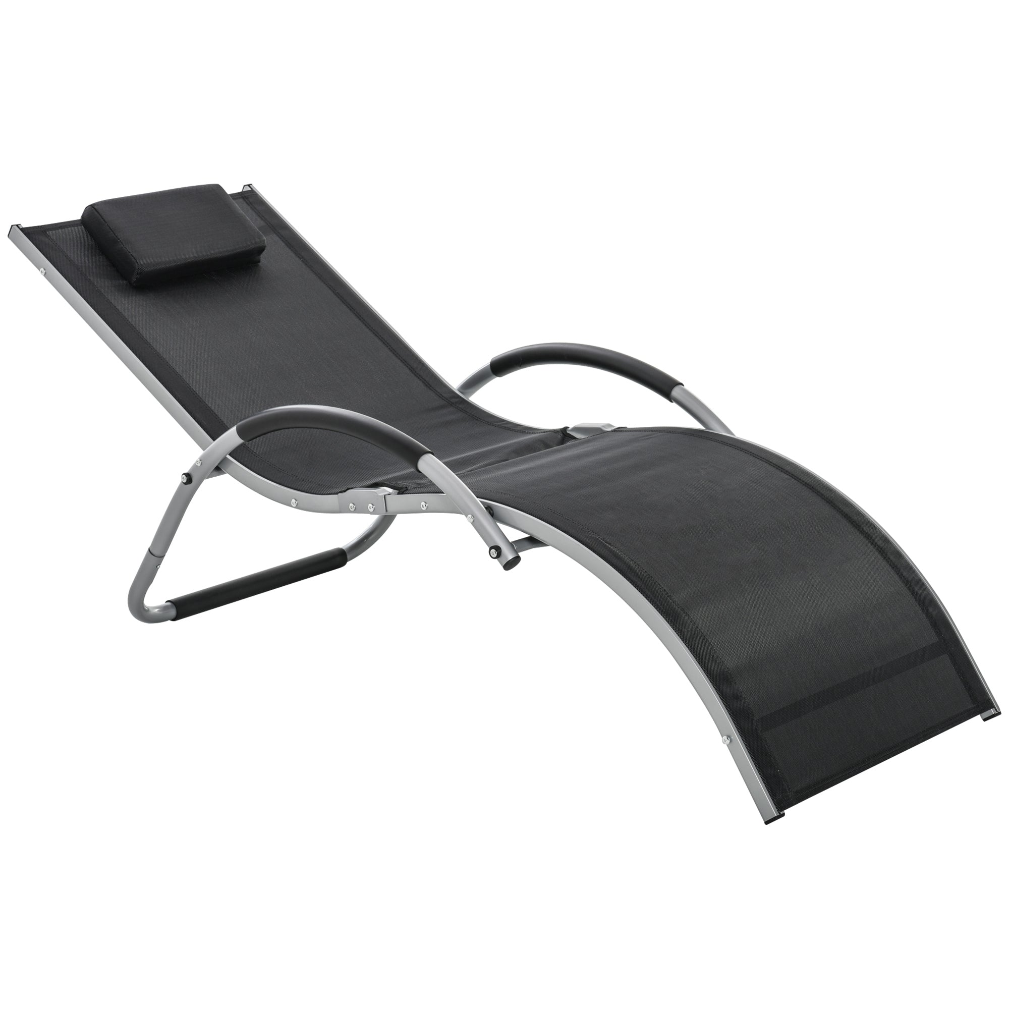 Outsunny Ergonomic Lounger Chair Portable Armchair with Removable Headrest Pillow for Garden Patio Outside All Aluminium Frame Black