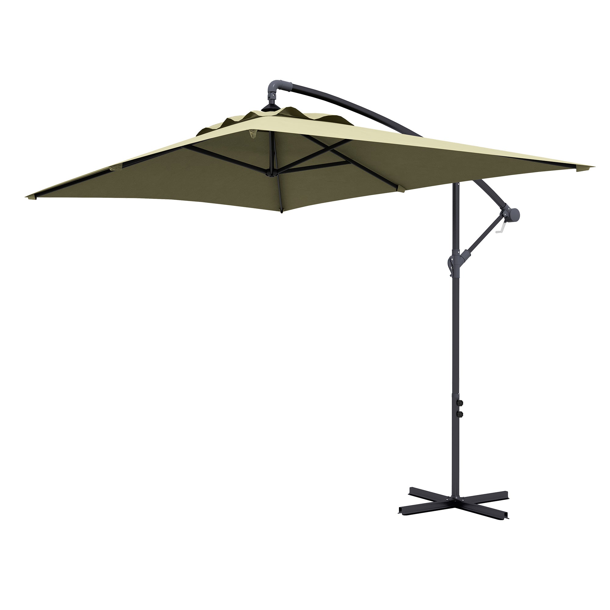 Outsunny Cantilever Parasol with Cross Base, Banana Umbrella with Crank Handle, 6 Ribs, 3x2m, Rectangular, Hanging Patio Shade, Beige