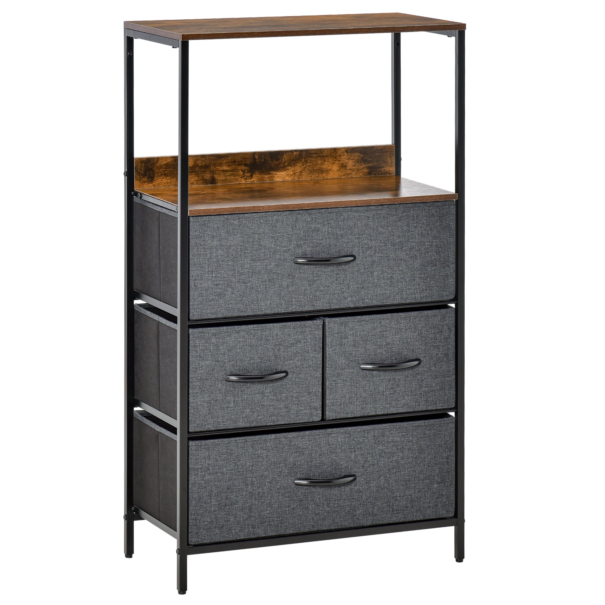 HOMCOM Bedroom Storage Unit with 4 Fabric Drawers, Black Chest for Living Room, Entryway Cabinet