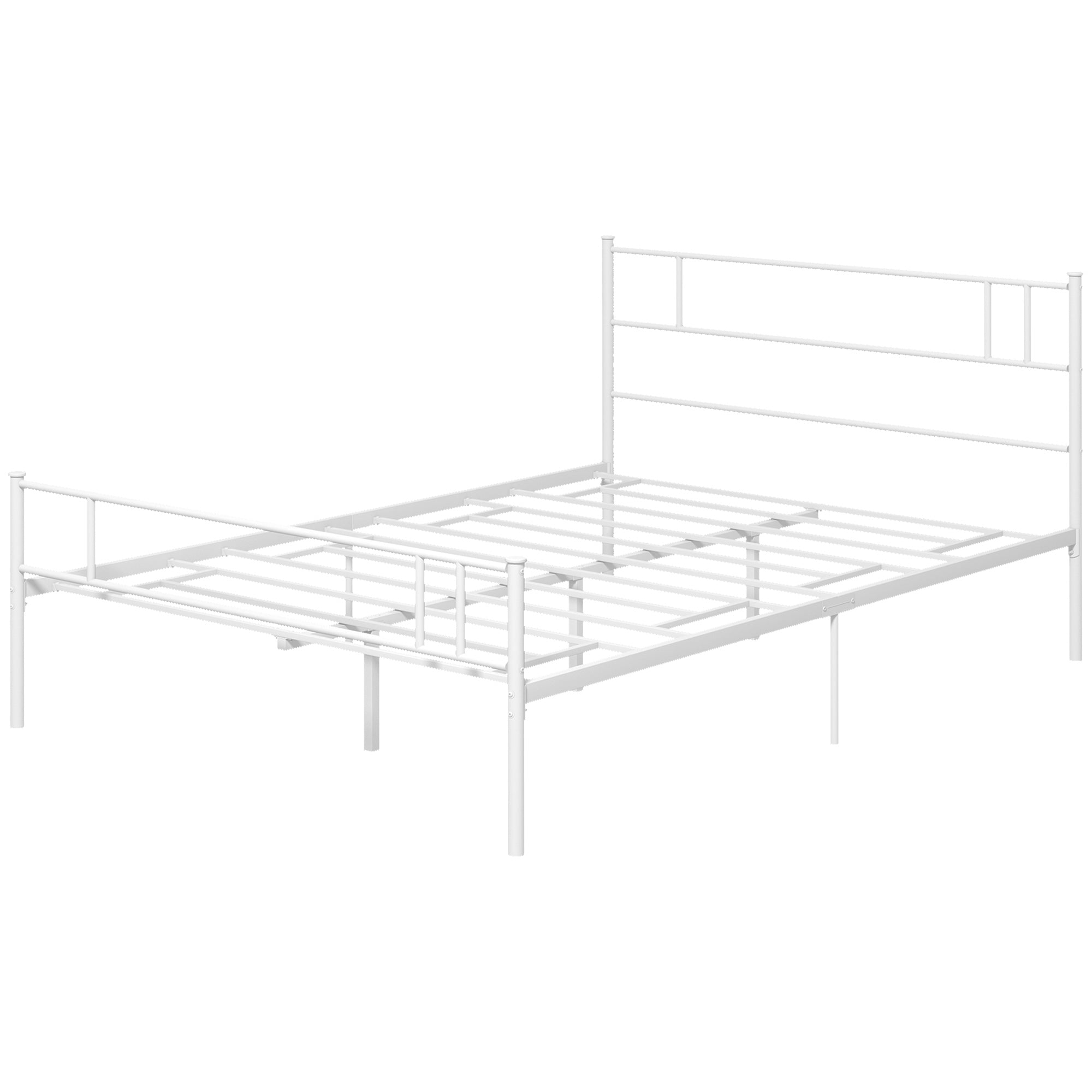 HOMCOM Metal Double Bed Frame with Headboard, Footboard, Metal Slats, and Underbed Storage, Bedroom Furniture, White.