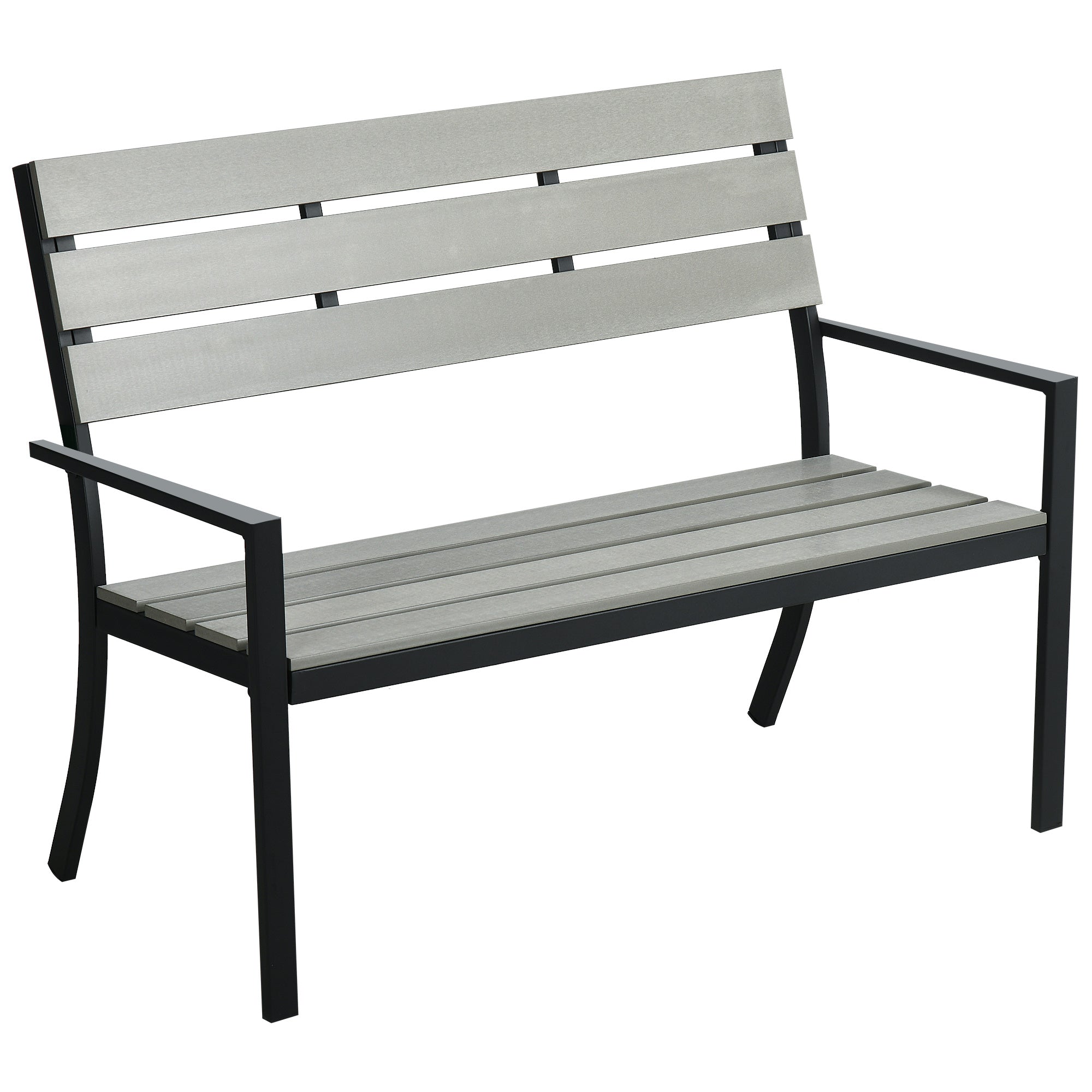 Outsunny 2 Seater Garden Bench, Slatted Outdoor Bench with Steel Frame, Garden Loveseat, 122 x 65 x 92 cm, Grey