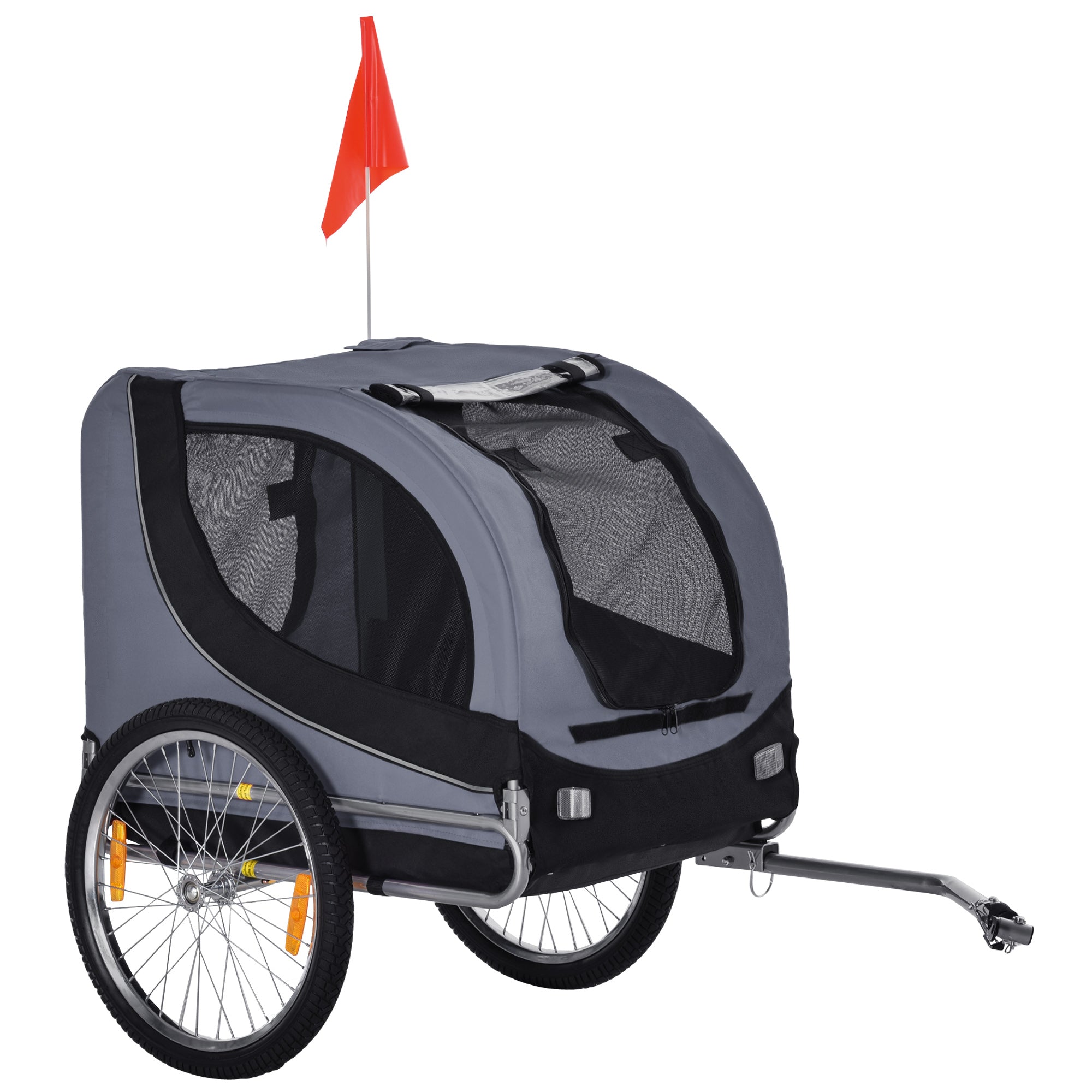 PawHut Dog Bike Trailer, Steel Pet Cart Carrier for Bicycle, Water Resistant Travel Kit, Grey and Black