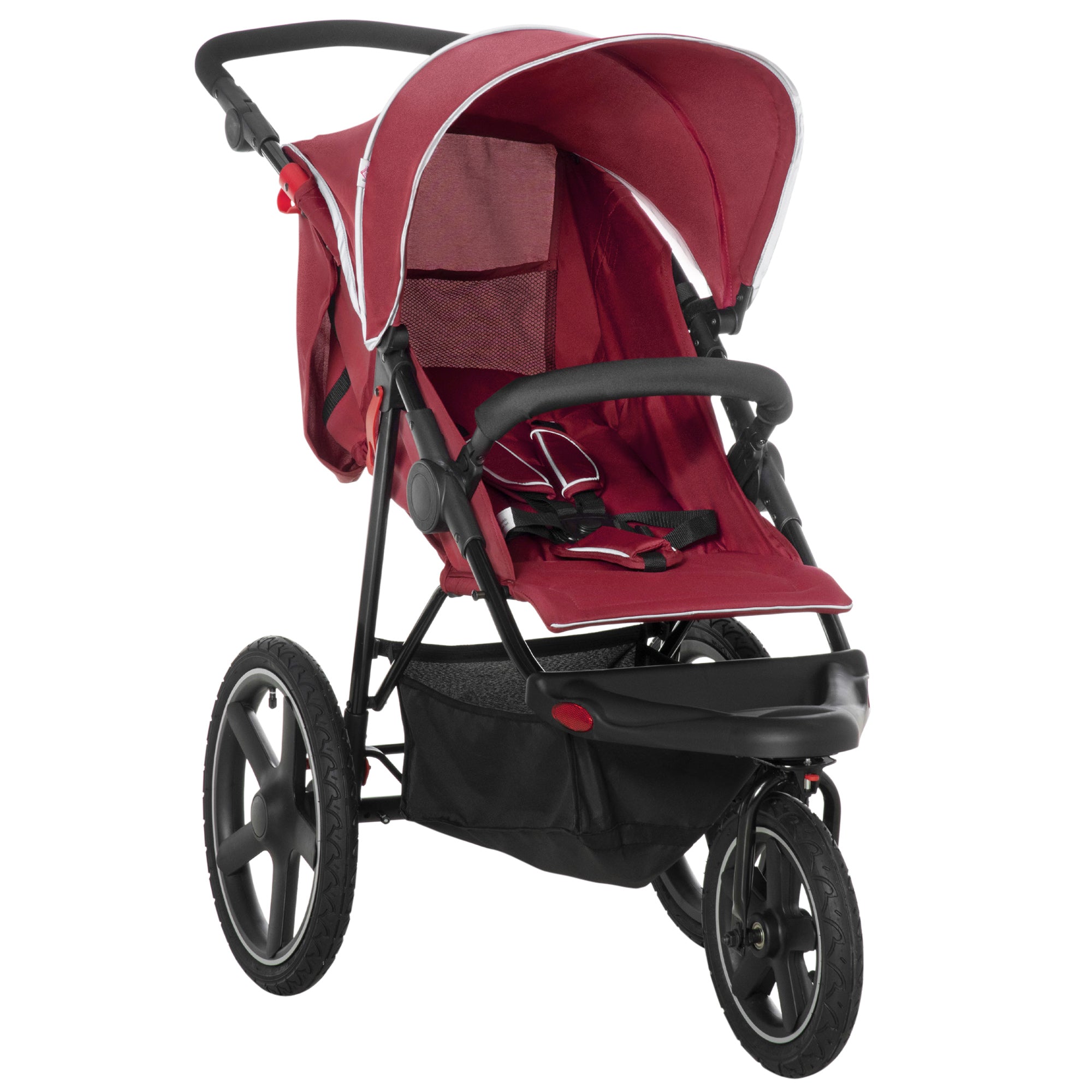 HOMCOM Foldable Tri-Wheeler Pushchair with Sun Canopy and Storage Basket, Lightweight and Compact, Red